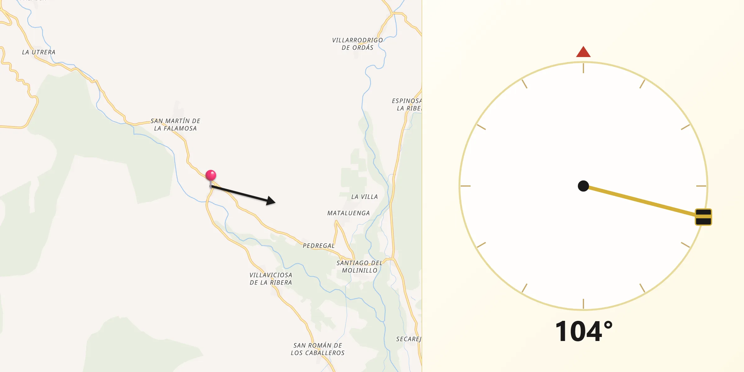 Dirección de la Qibla desde Las Omañas