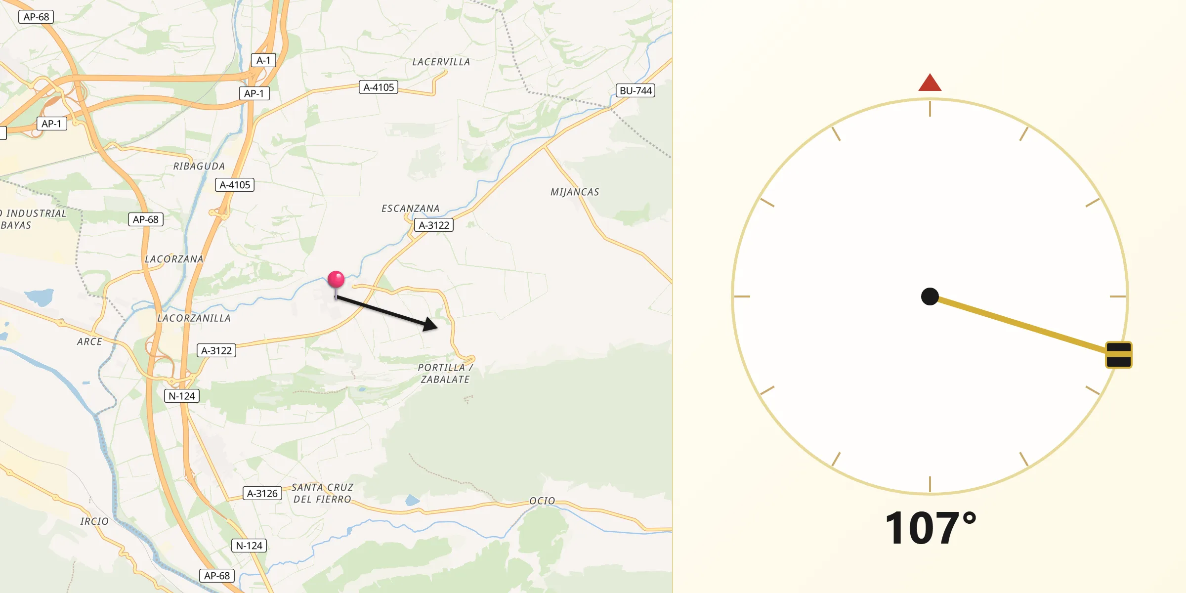Dirección de la Qibla desde Berantevilla