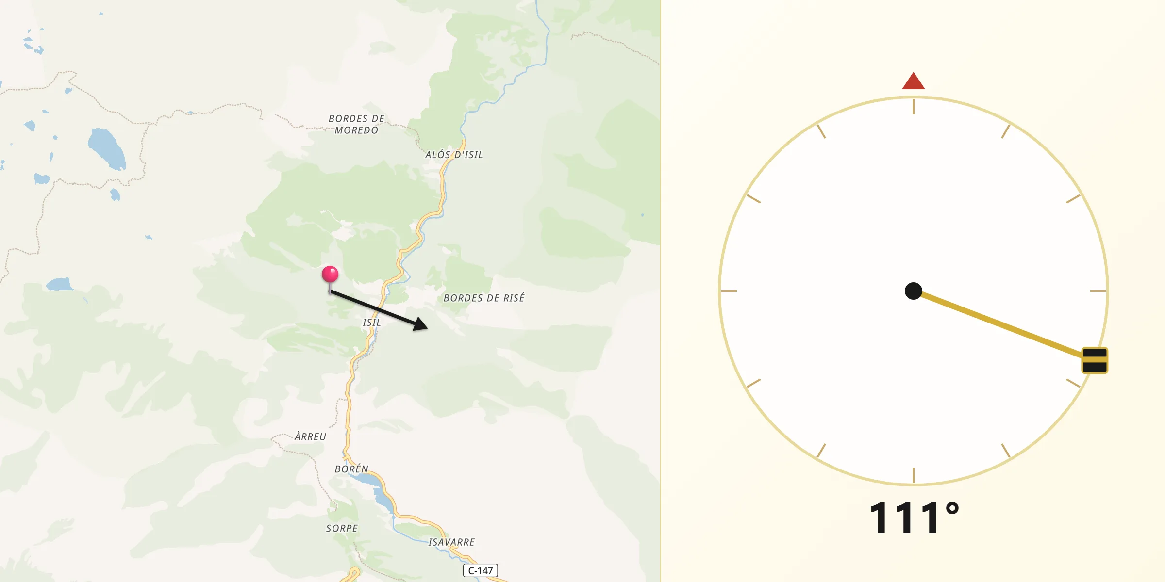 Dirección de la Qibla desde Alt Àneu