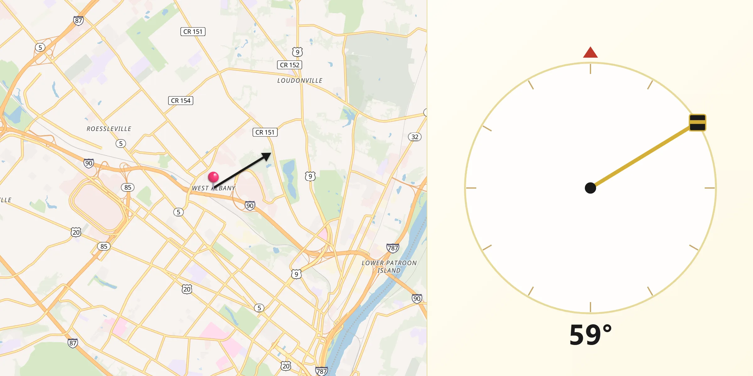 Qibla Direction from West Albany