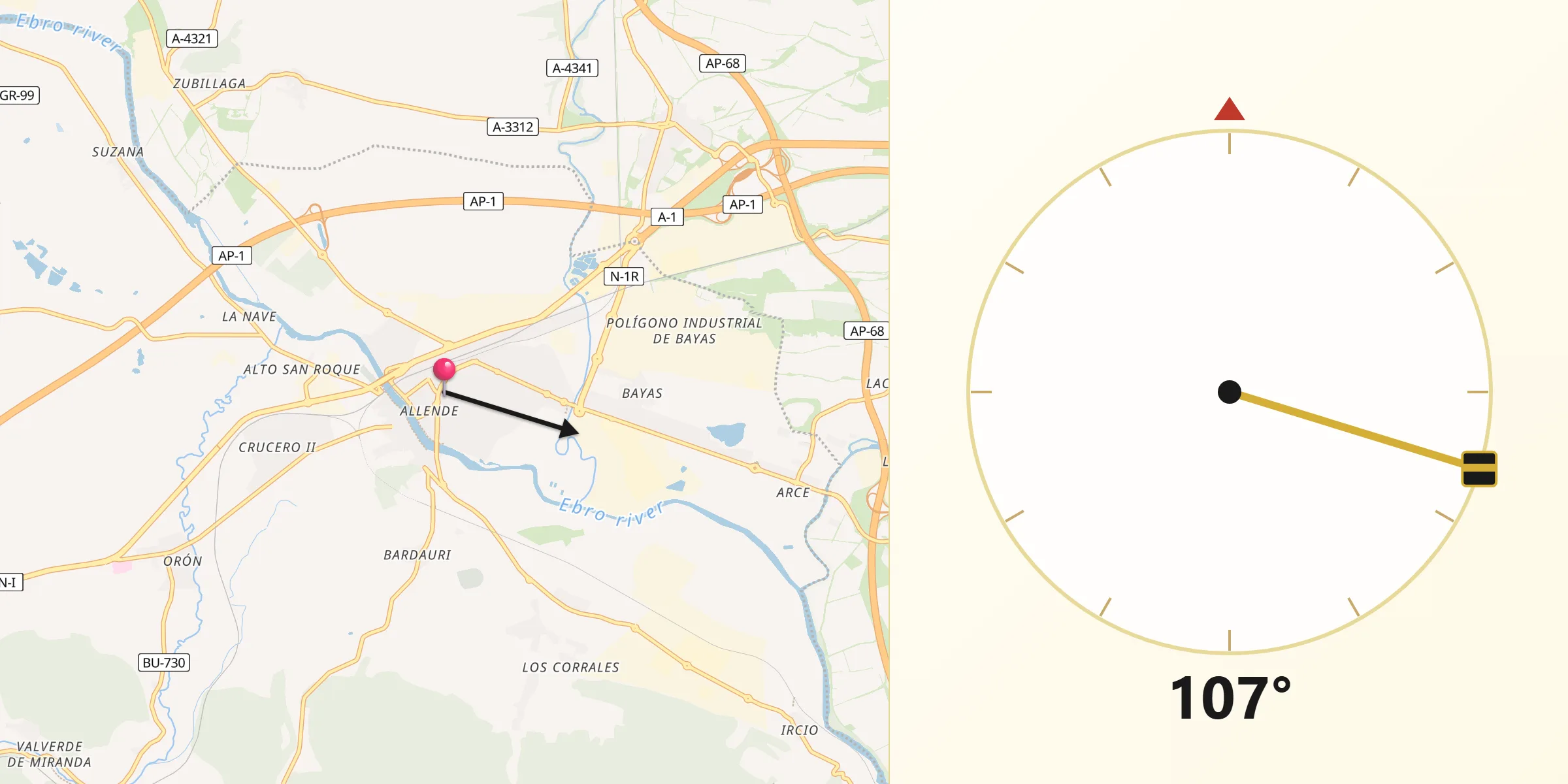 Dirección de la Qibla desde Miranda de Ebro