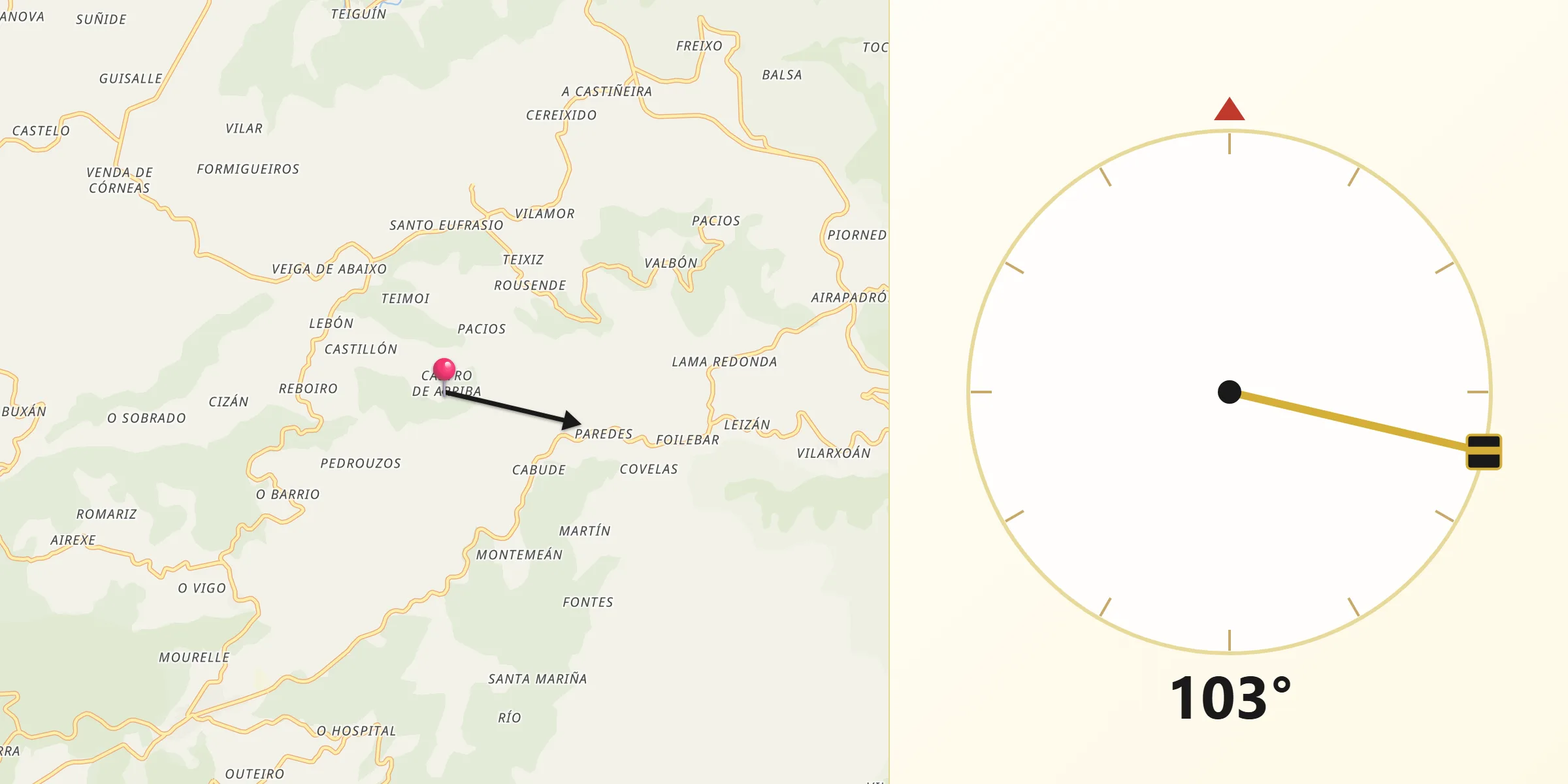 Dirección de la Qibla desde Incio O