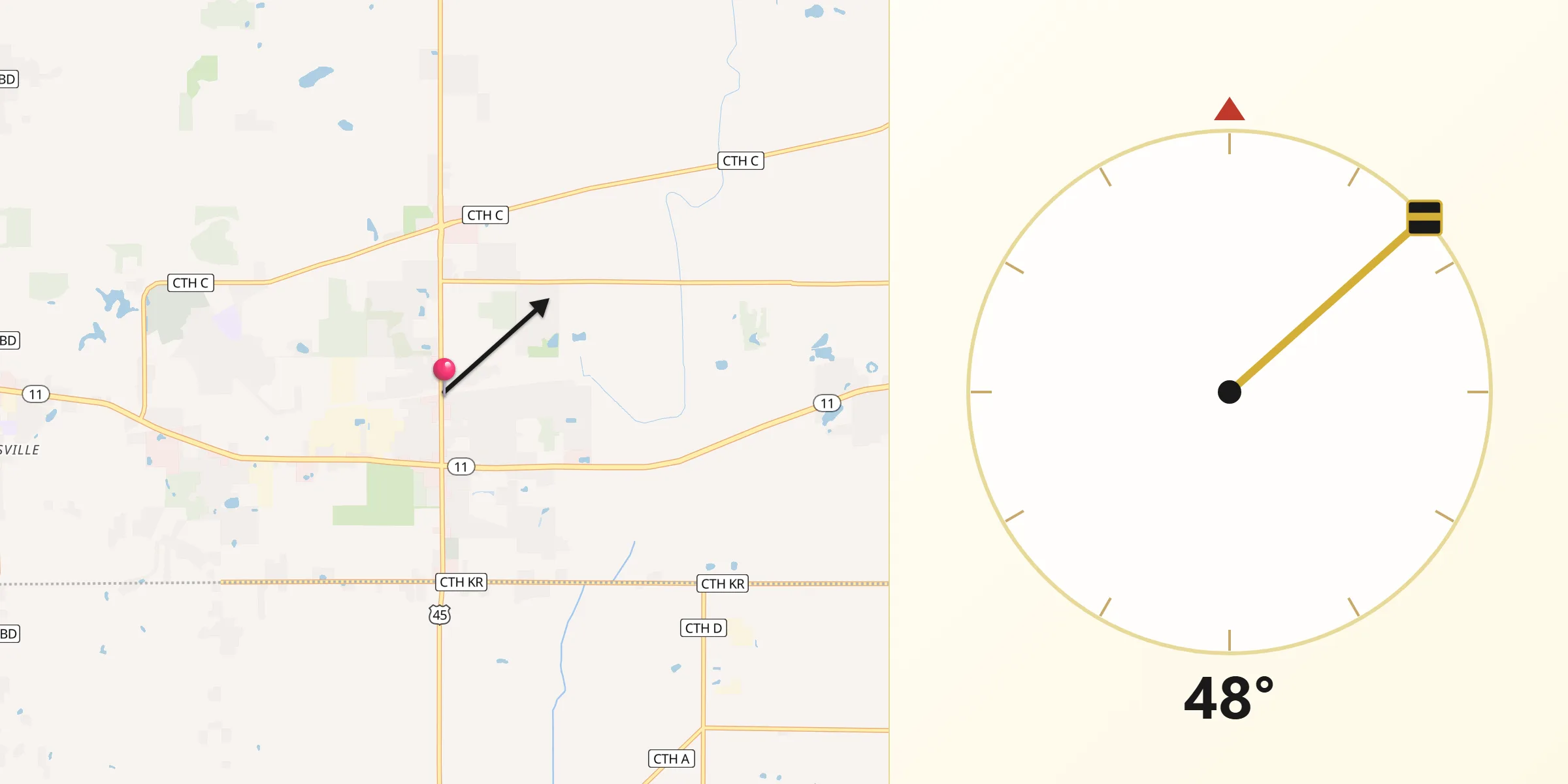 Qibla Direction from Union Grove