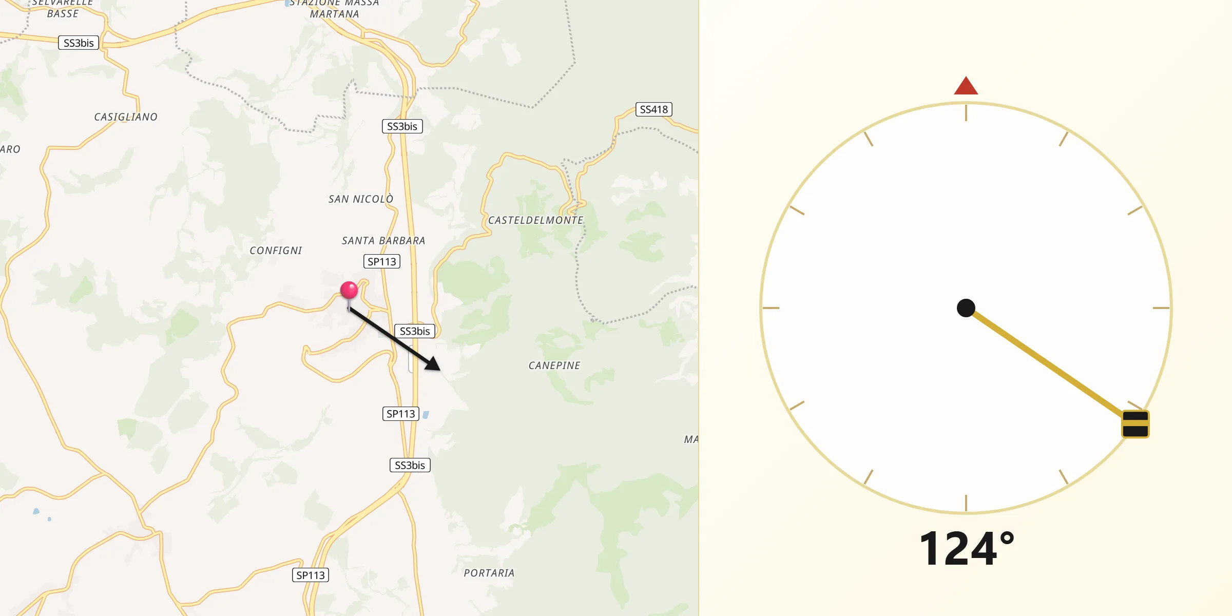 Direzione della Qibla da Acquasparta