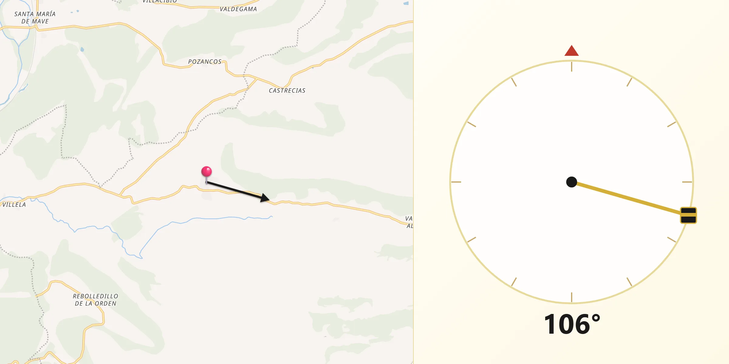 Dirección de la Qibla desde Rebolledo de la Torre