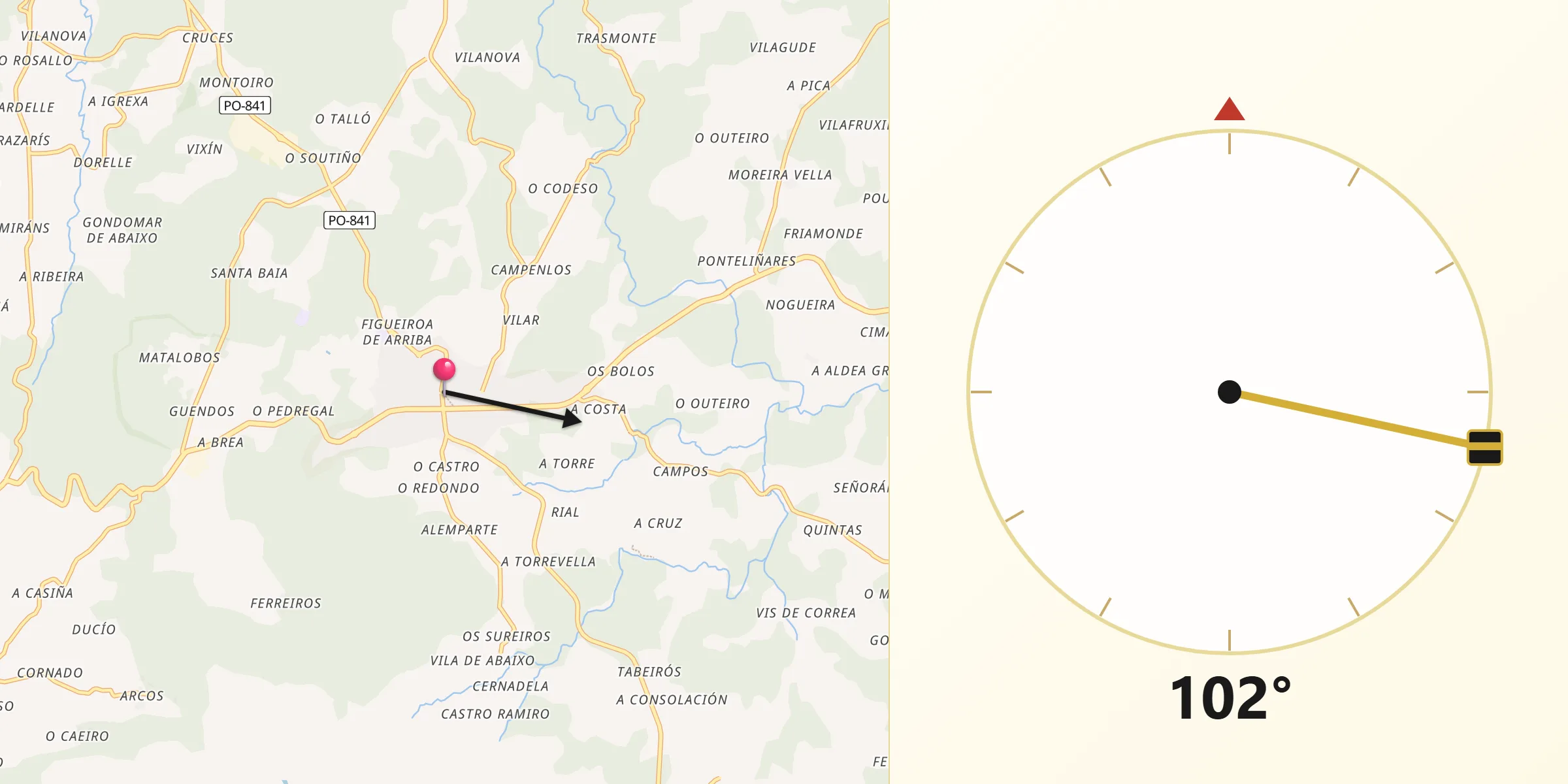 Dirección de la Qibla desde Estrada A