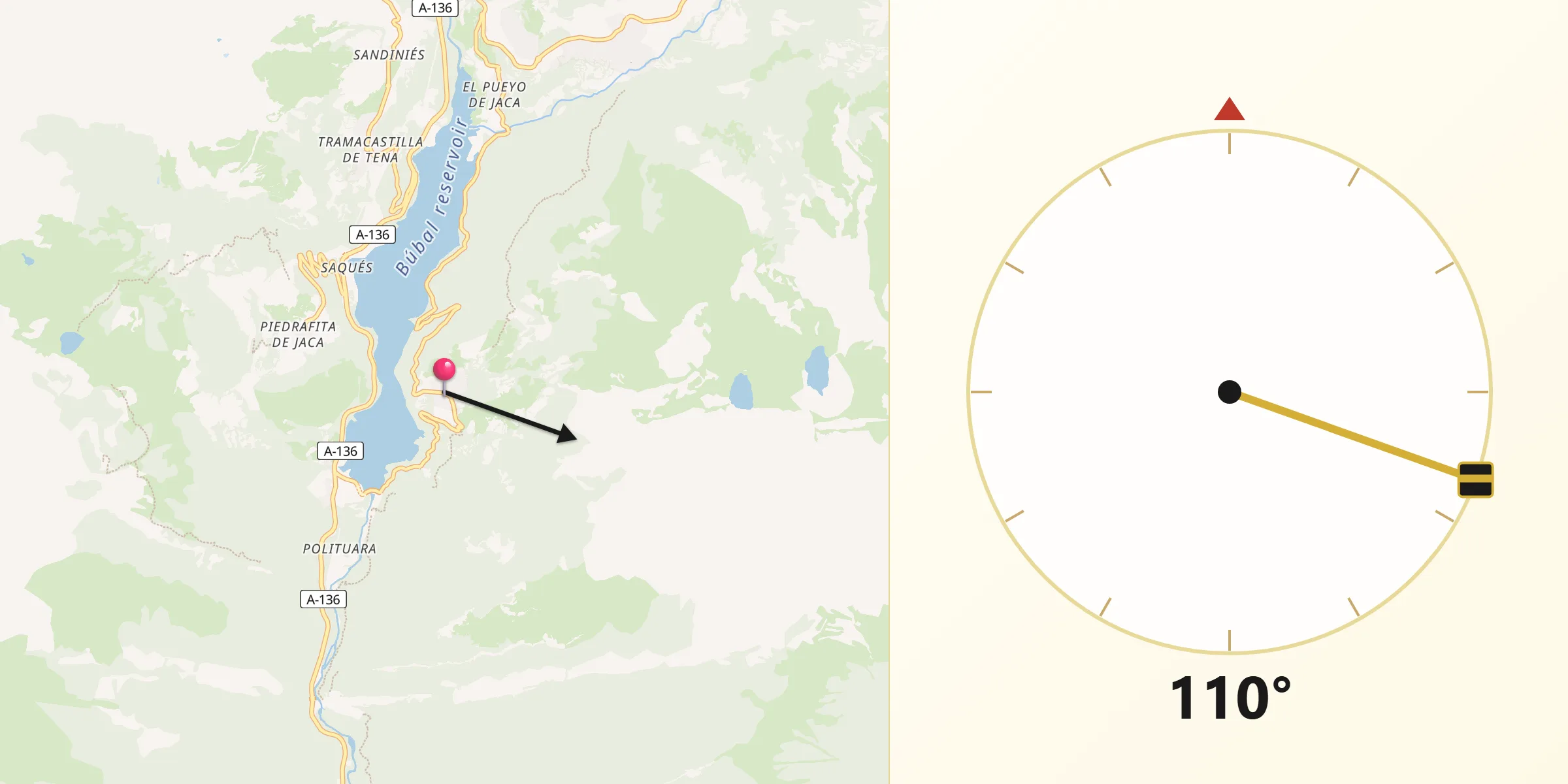 Dirección de la Qibla desde Hoz de Jaca