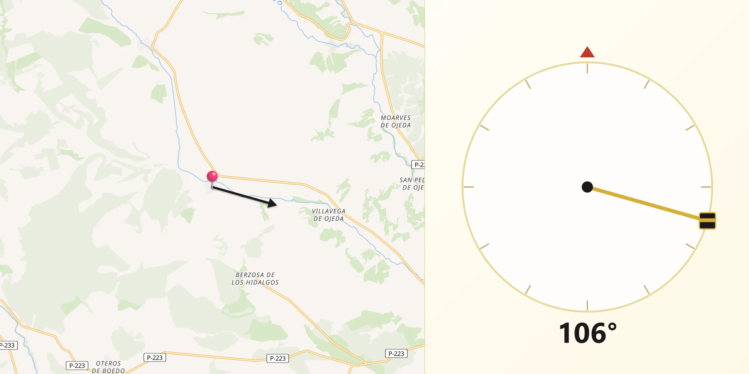 Dirección de la Qibla desde Micieces de Ojeda