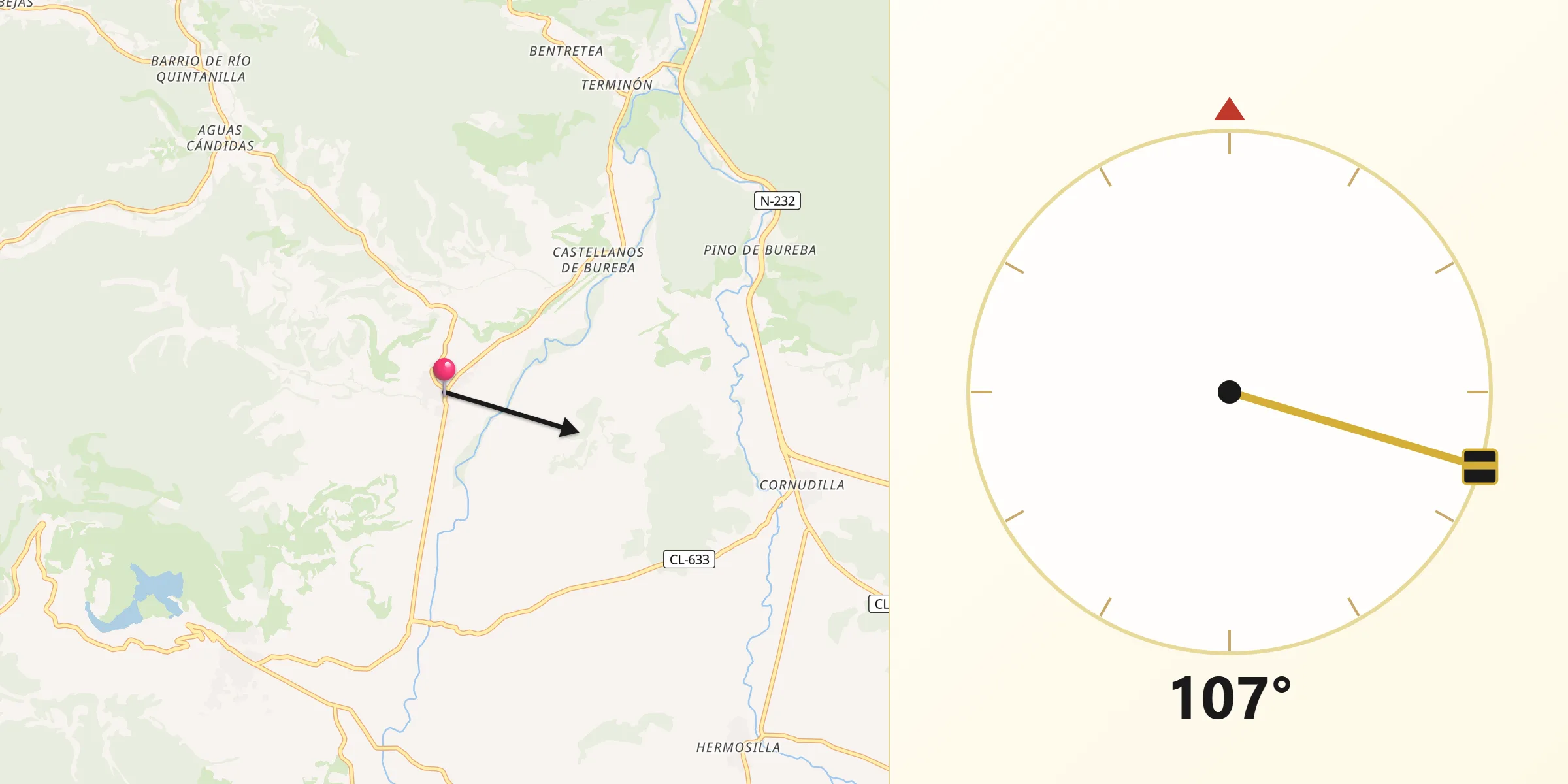 Dirección de la Qibla desde Salas de Bureba