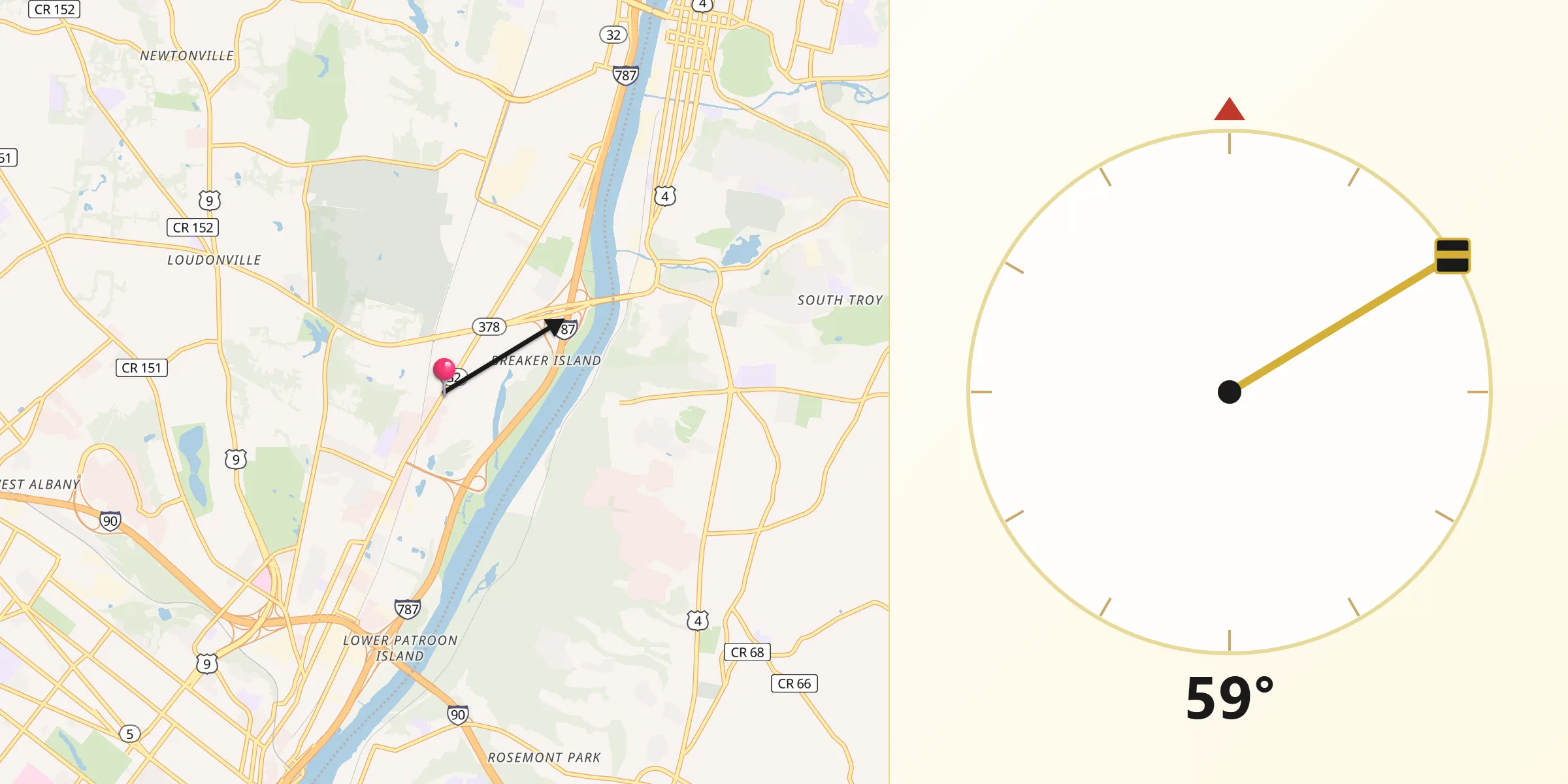 Qibla Direction from Menands