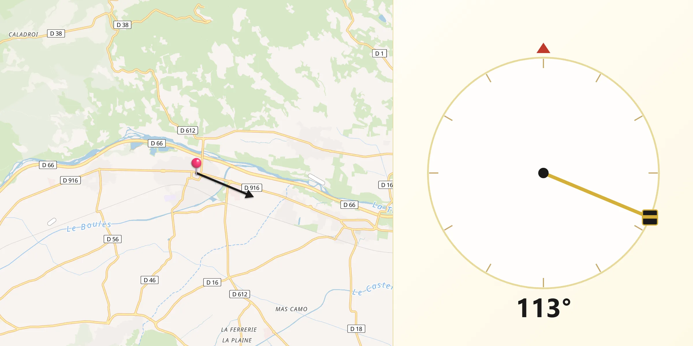 Direction vers la Qibla depuis Millas