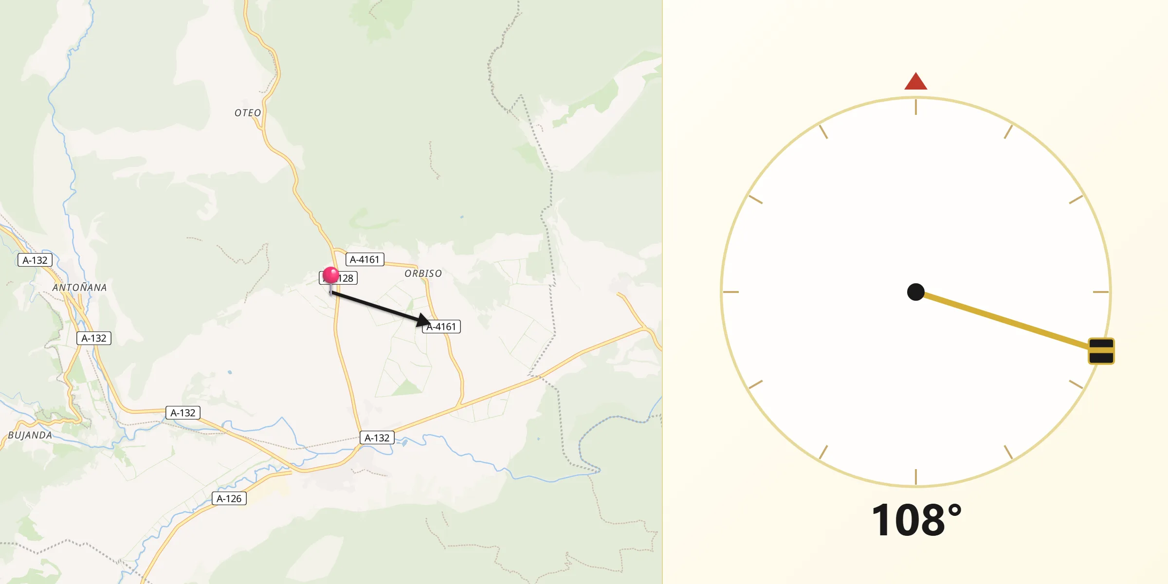 Dirección de la Qibla desde Campezo/Kanpezu