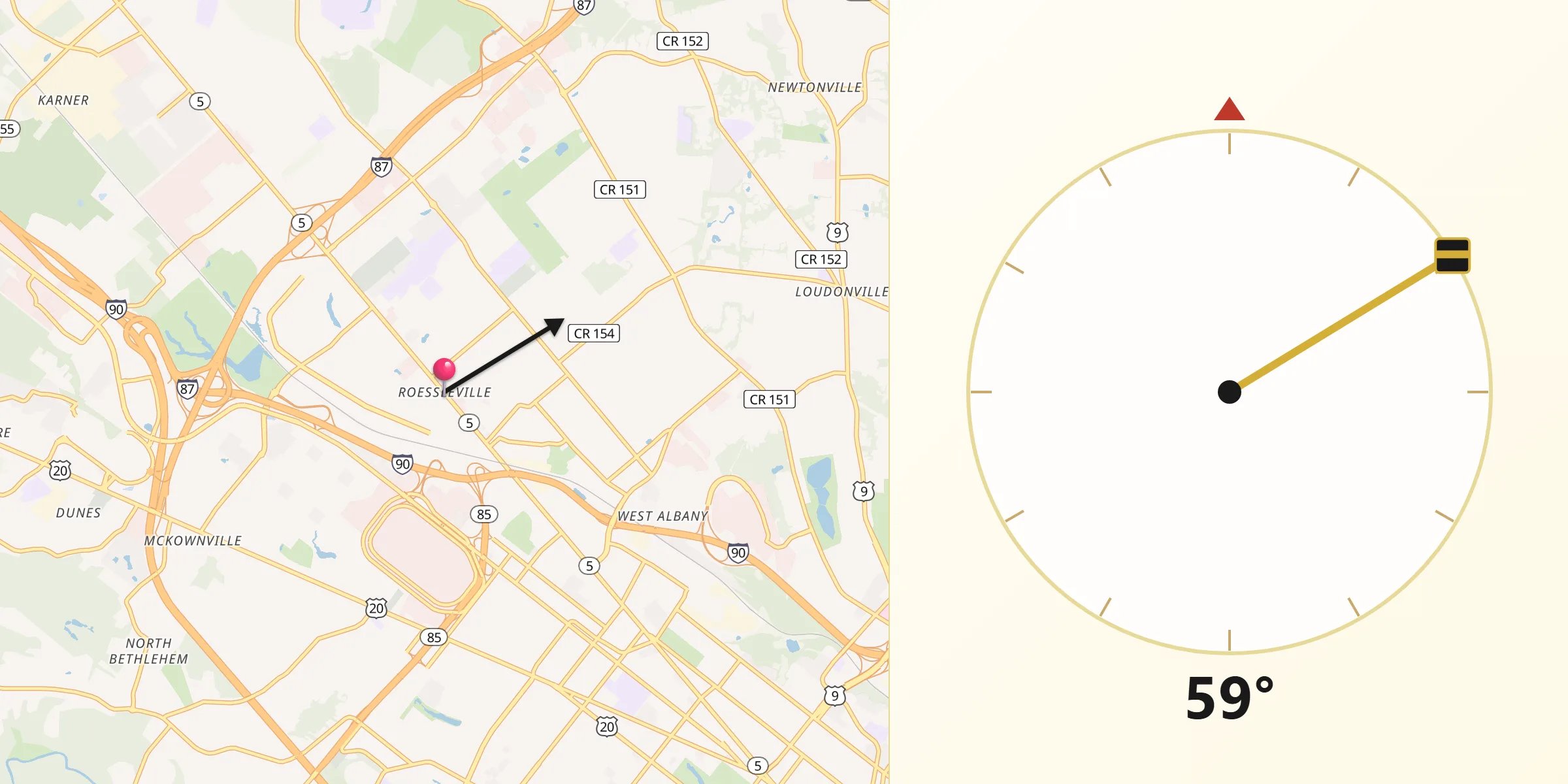 Qibla Direction from Roessleville