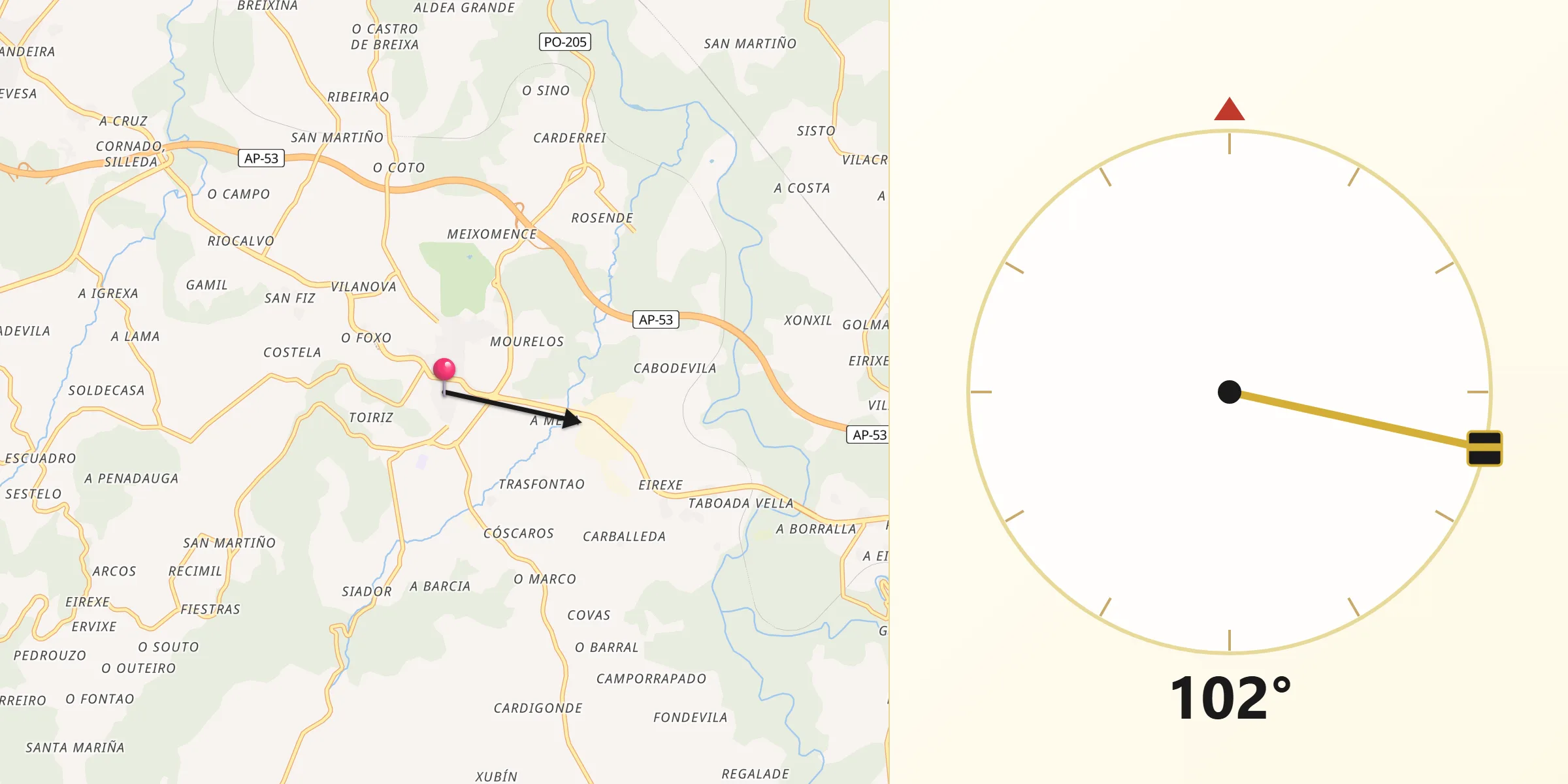 Dirección de la Qibla desde Silleda