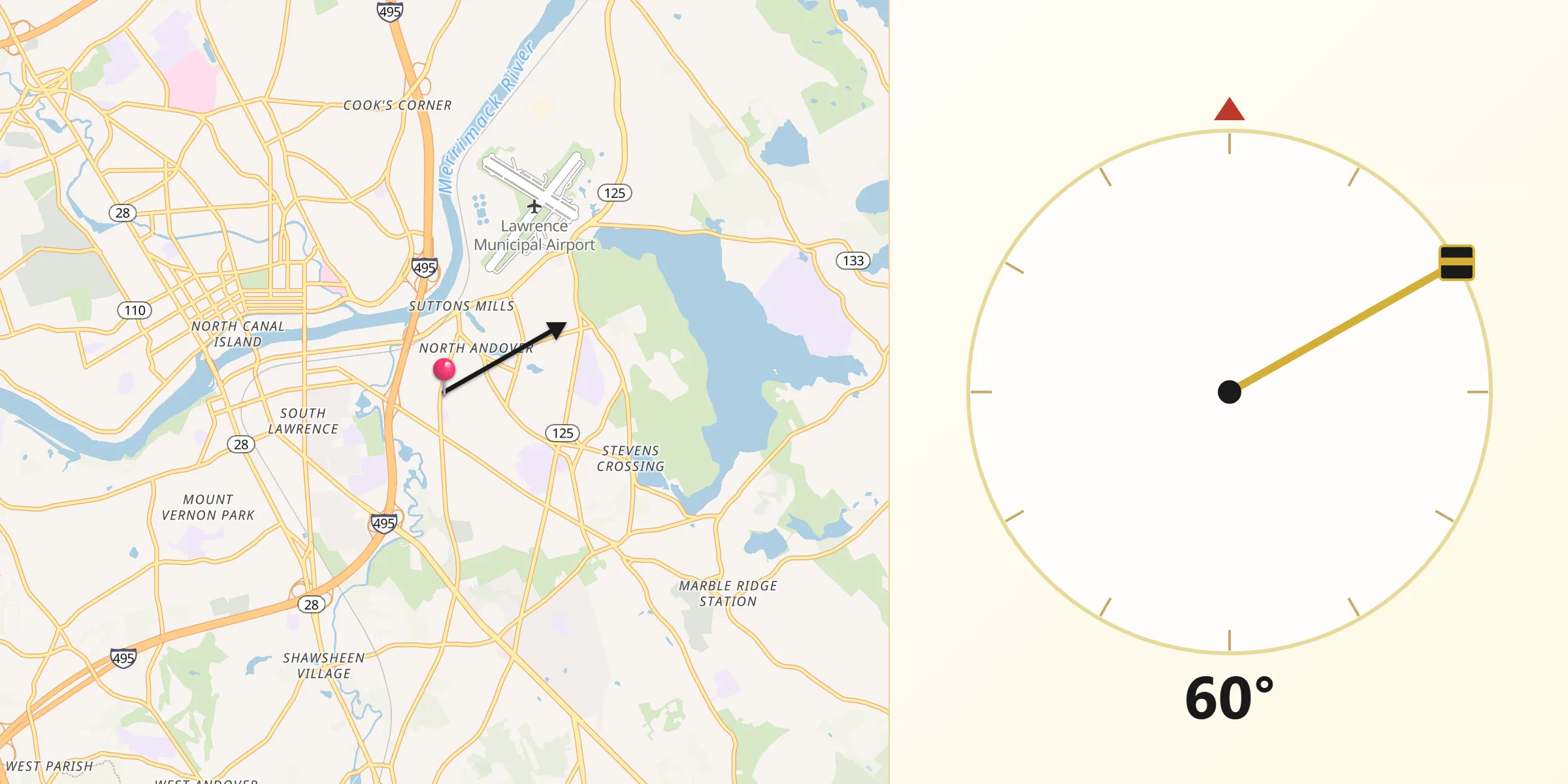 Qibla Direction from North Andover