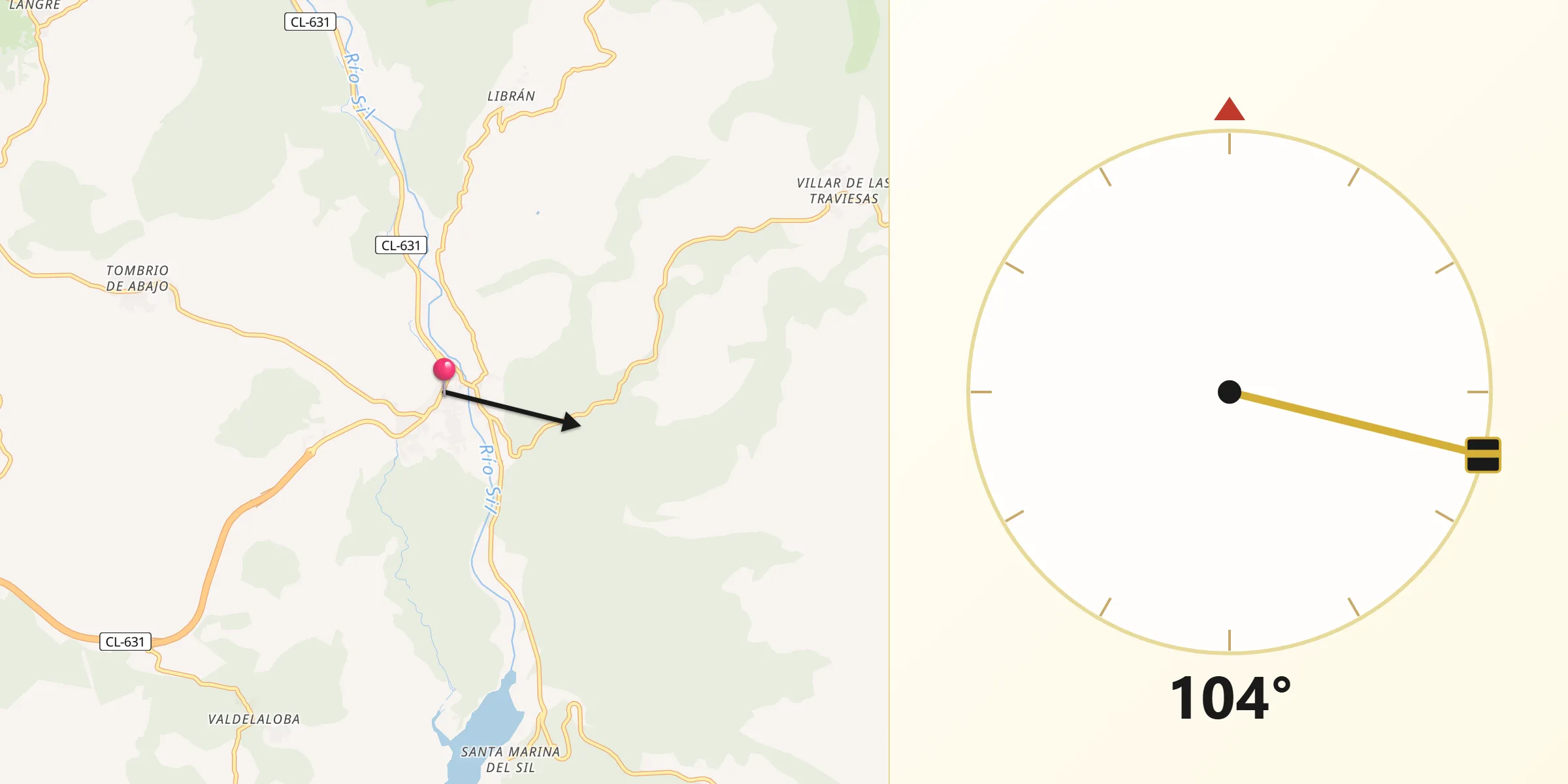 Dirección de la Qibla desde Toreno