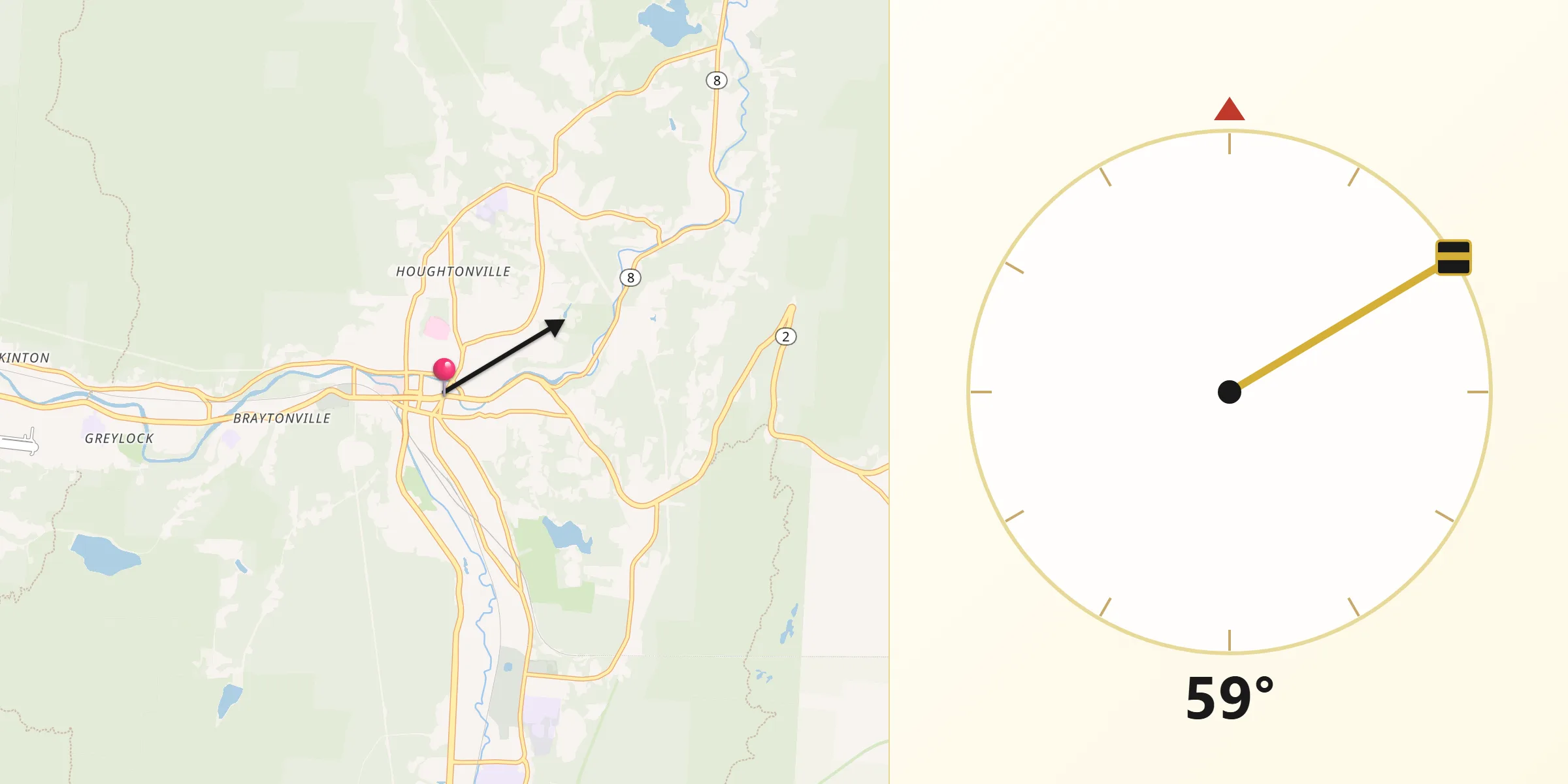 Qibla Direction from North Adams