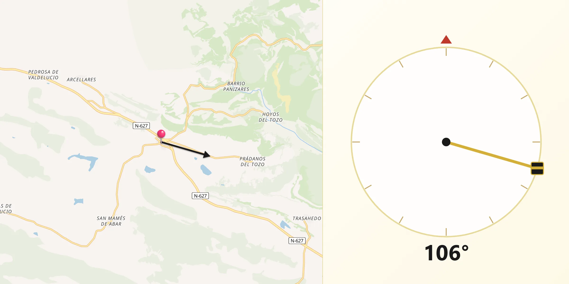 Dirección de la Qibla desde Basconcillos del Tozo