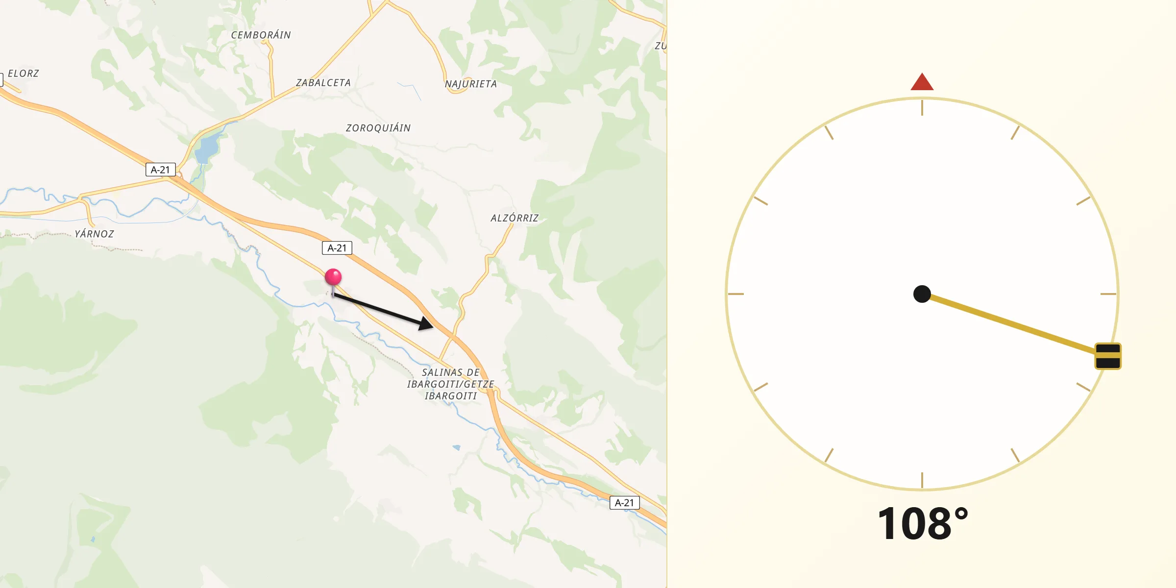 Dirección de la Qibla desde Monreal/Elo