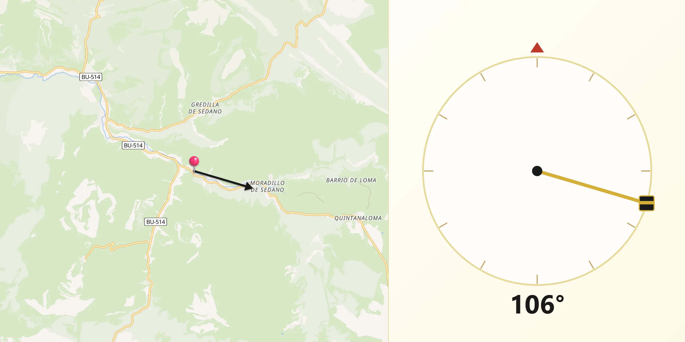 Dirección de la Qibla desde Valle de Sedano