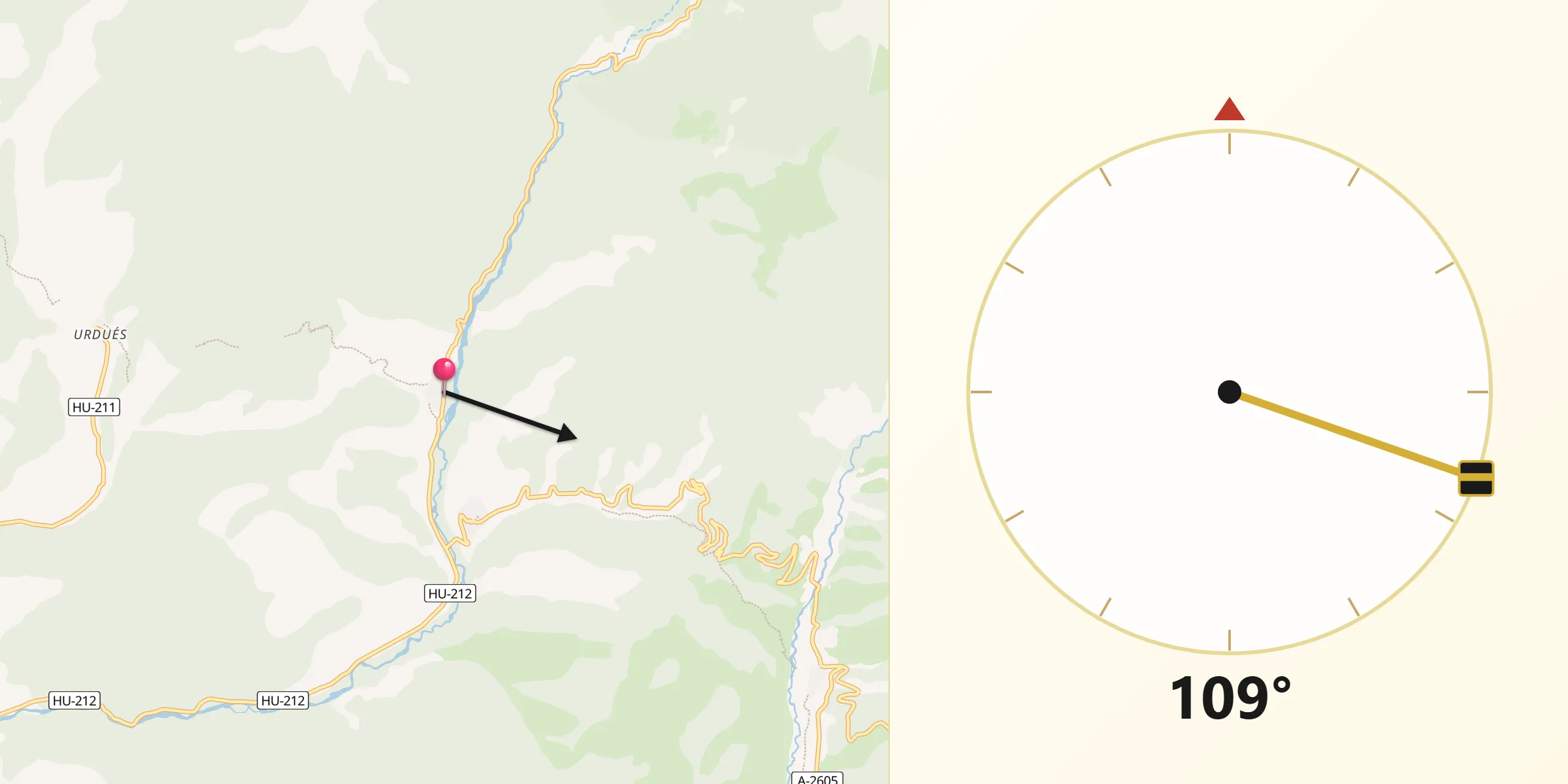 Dirección de la Qibla desde Aragüés del Puerto