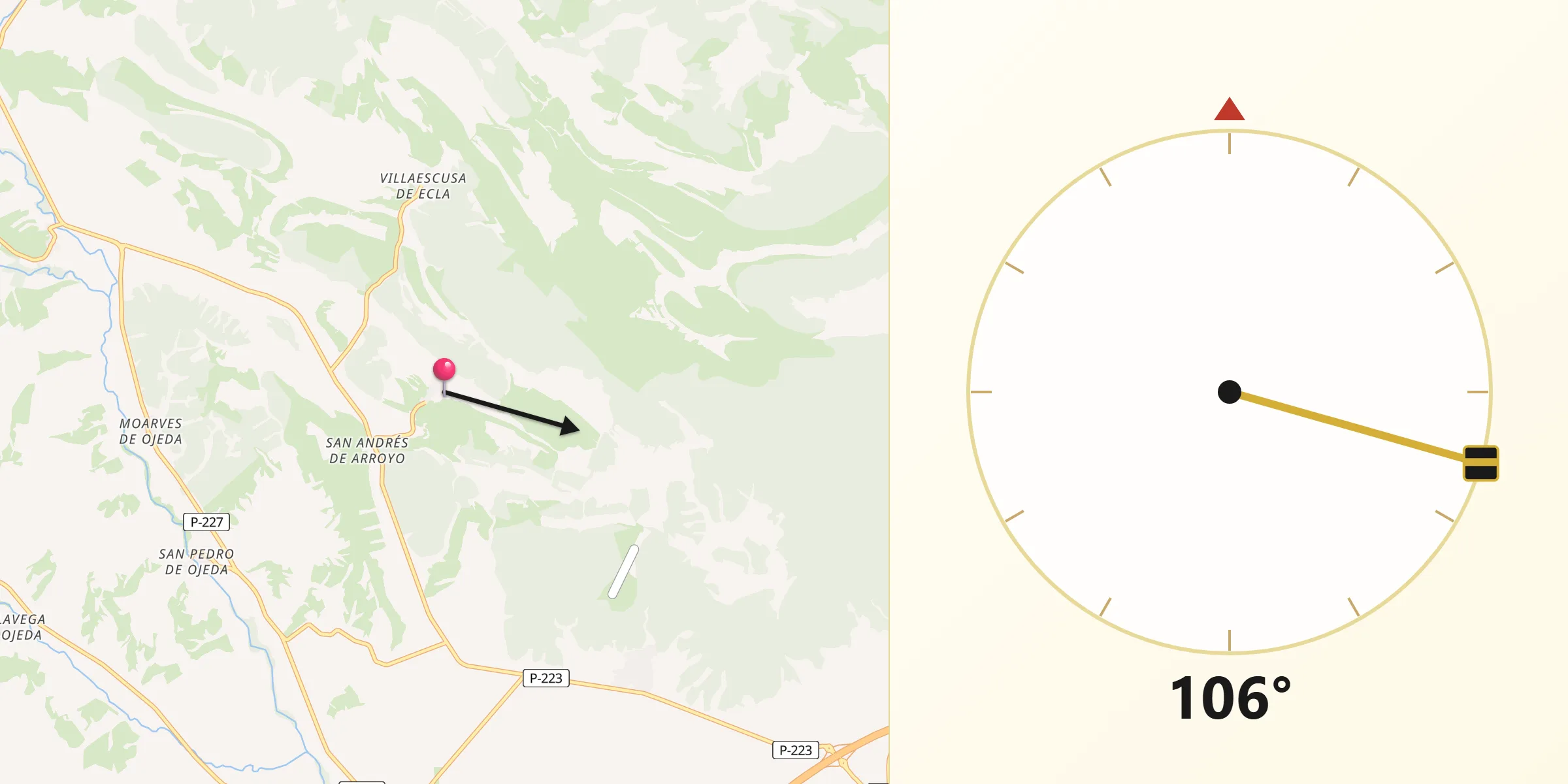 Dirección de la Qibla desde Santibáñez de Ecla