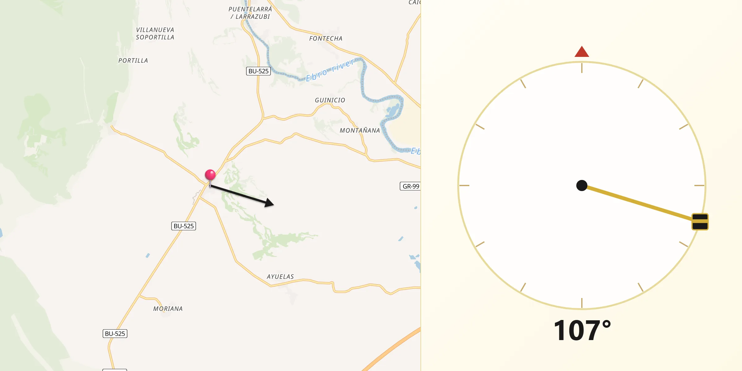 Dirección de la Qibla desde Santa Gadea del Cid
