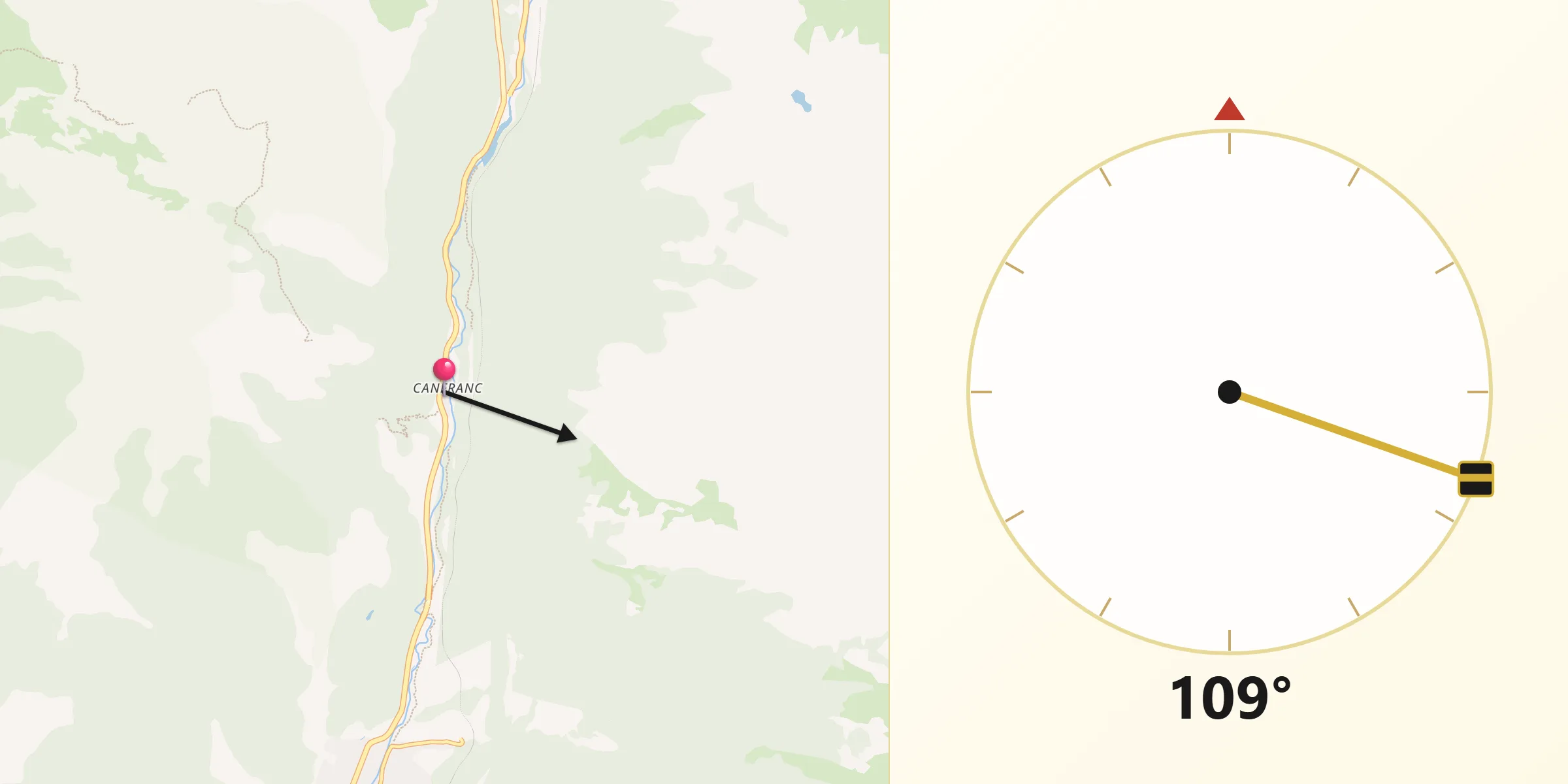 Dirección de la Qibla desde Canfranc