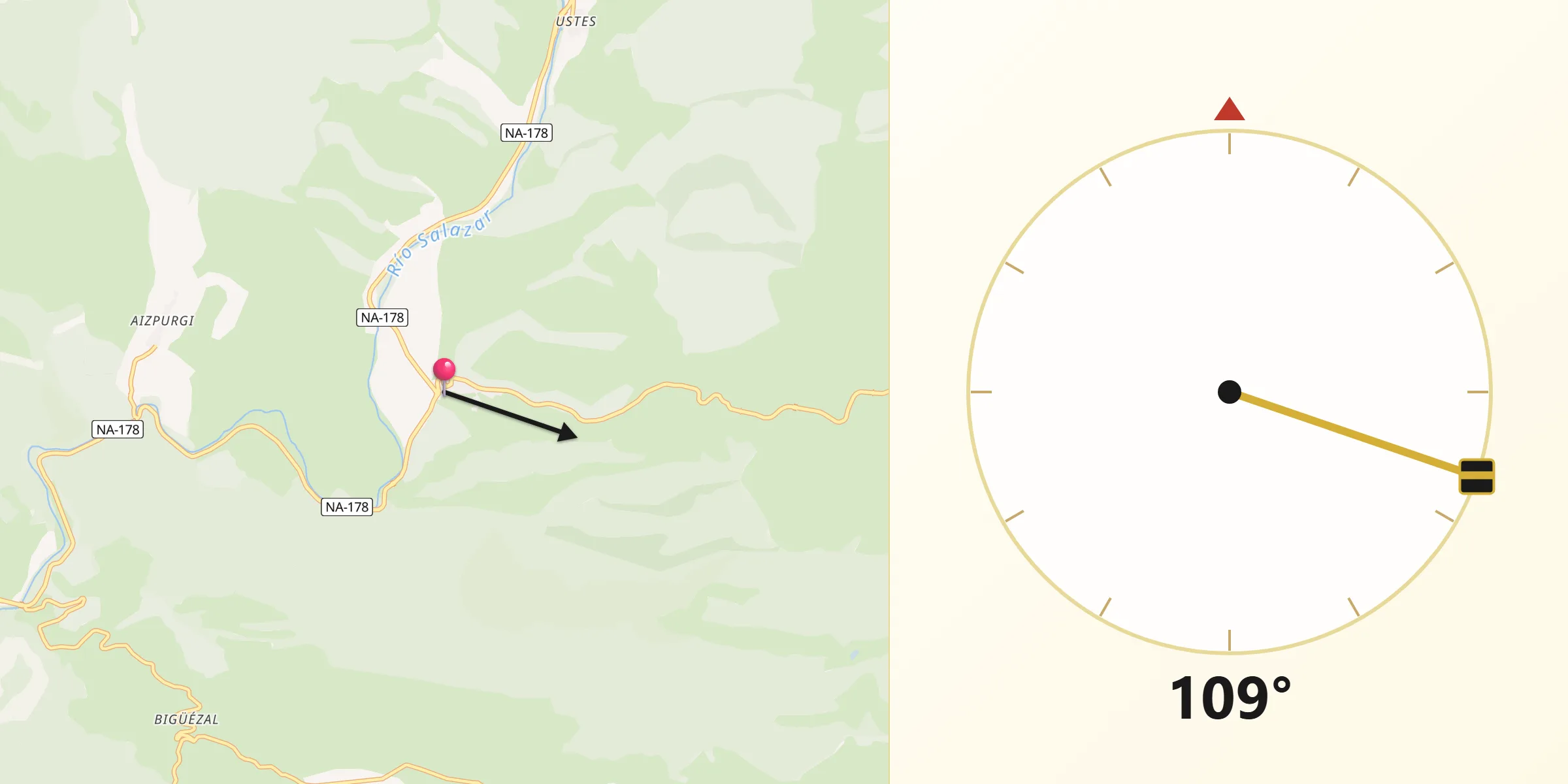 Dirección de la Qibla desde Navascués