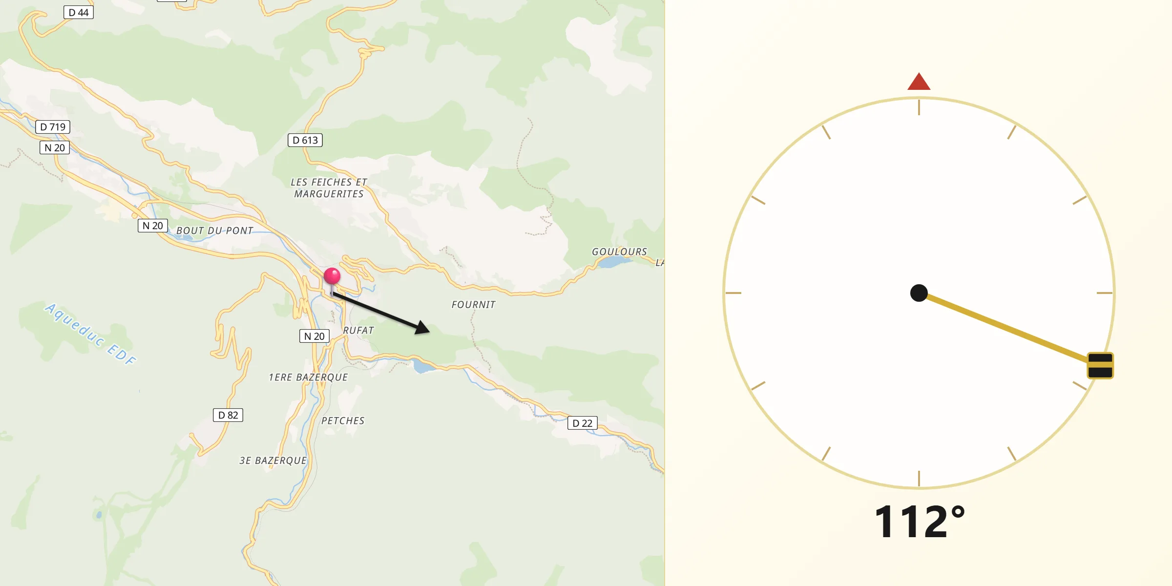 Direction vers la Qibla depuis Ax-les-Thermes