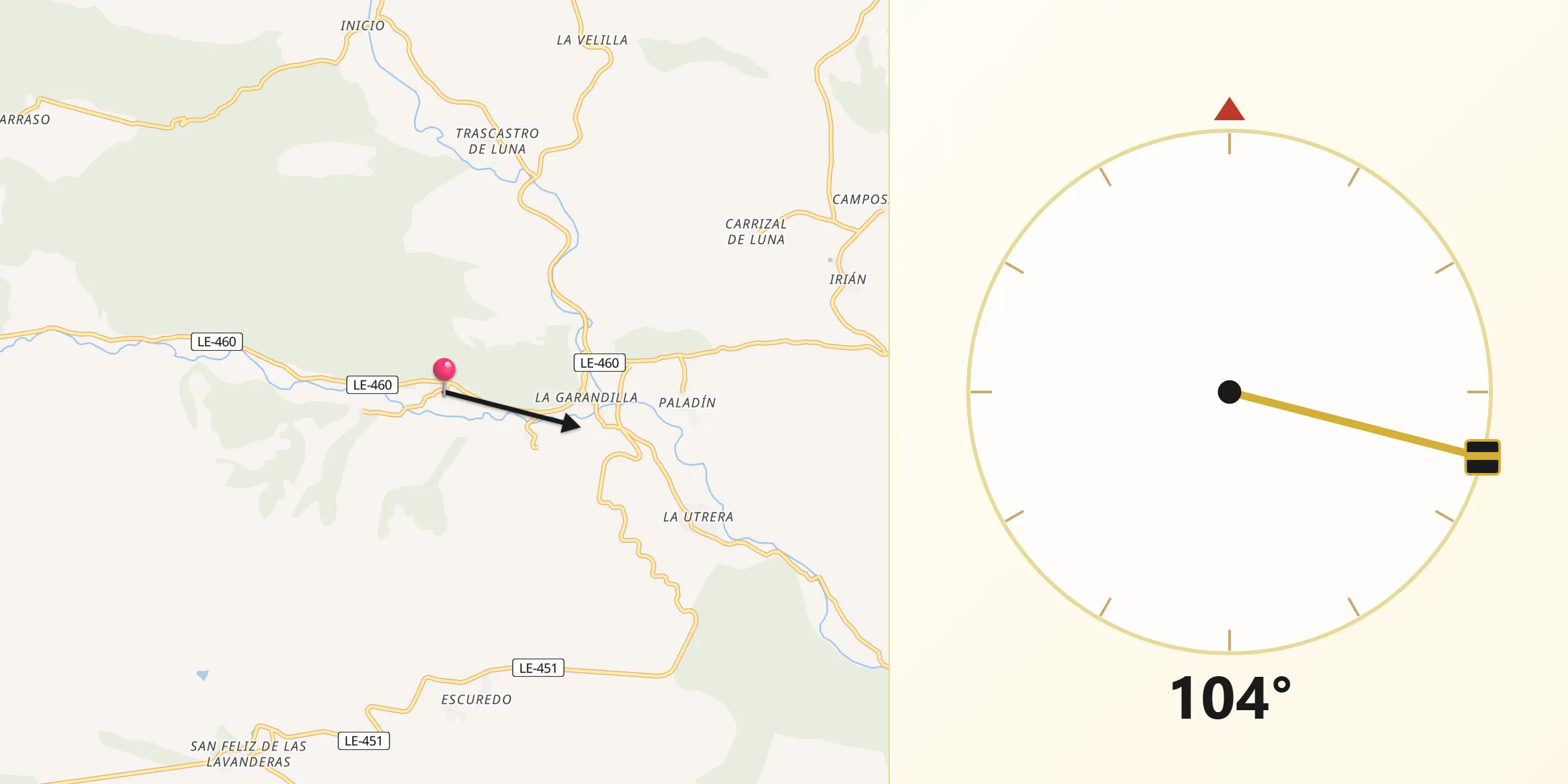 Dirección de la Qibla desde Valdesamario