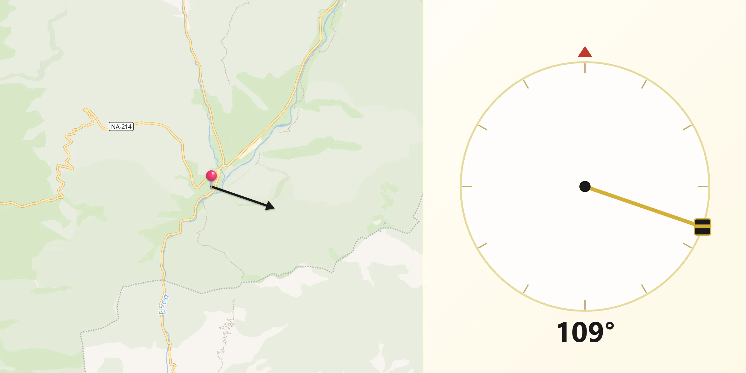 Dirección de la Qibla desde Burgui/Burgi