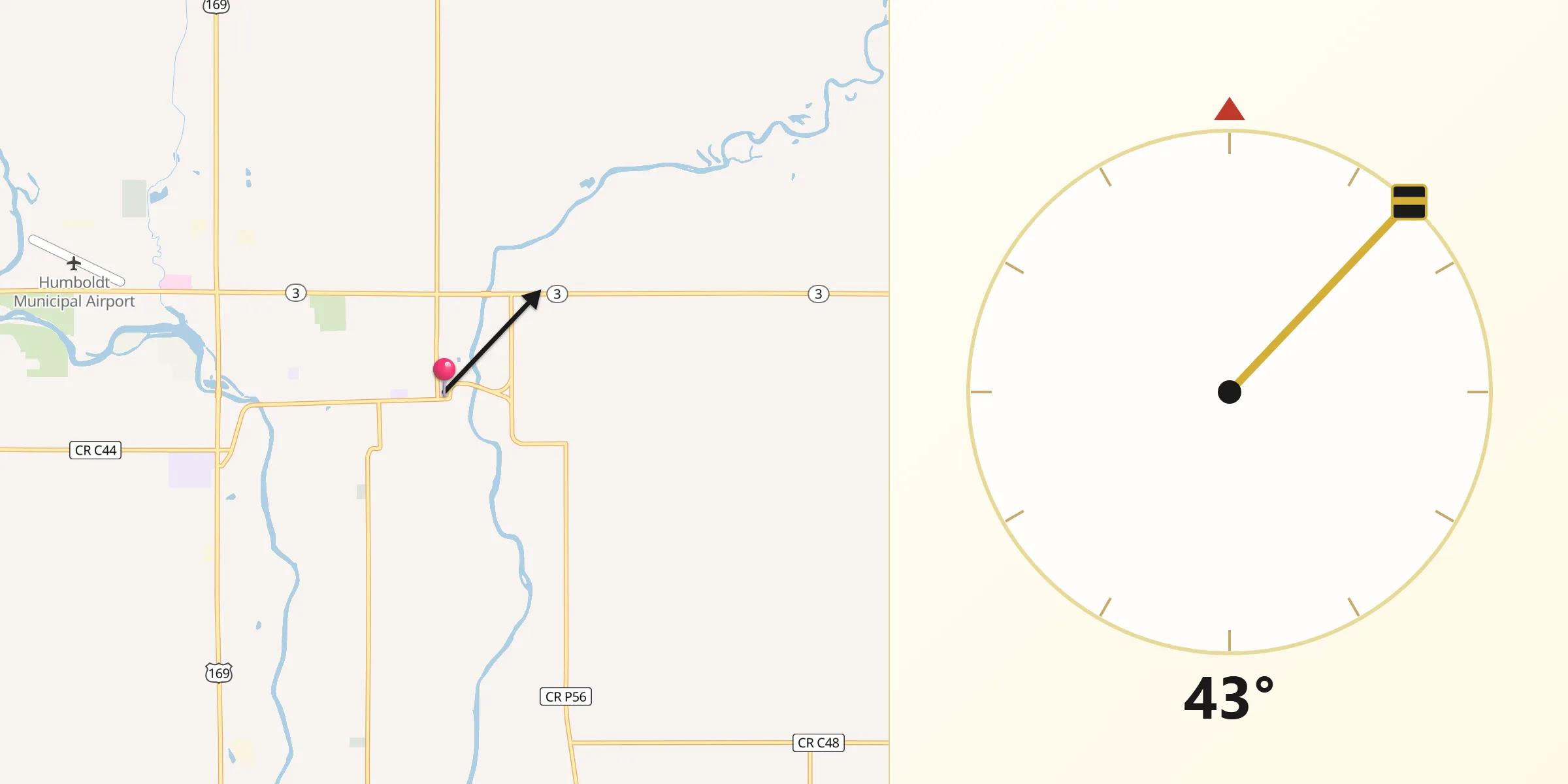 Qibla Direction from Dakota City