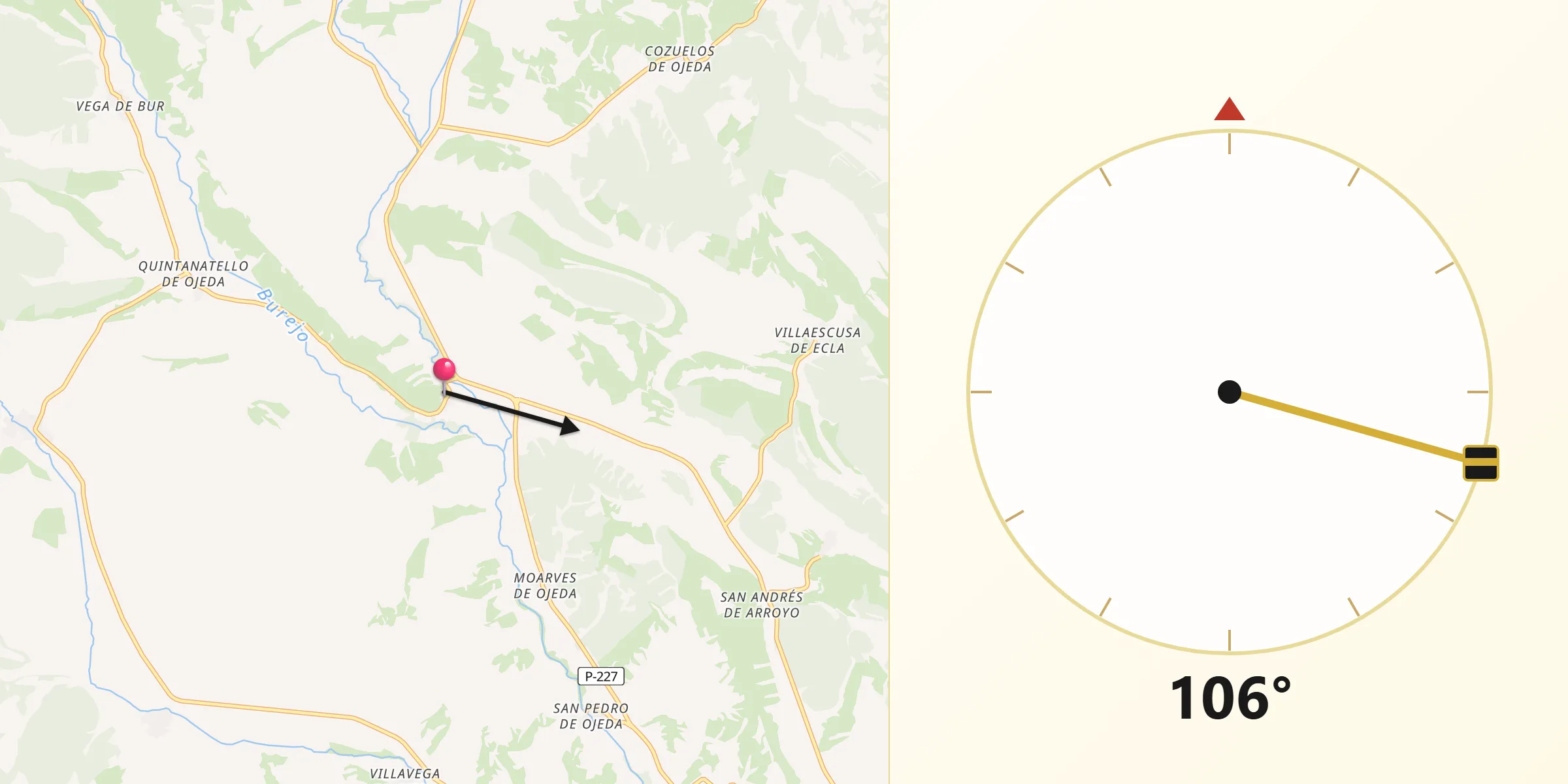 Dirección de la Qibla desde Olmos de Ojeda