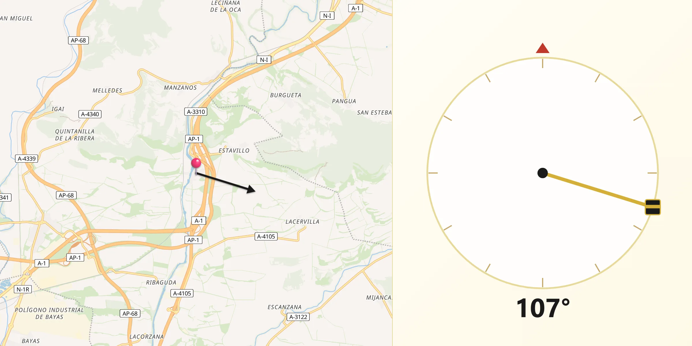 Dirección de la Qibla desde Armiñón