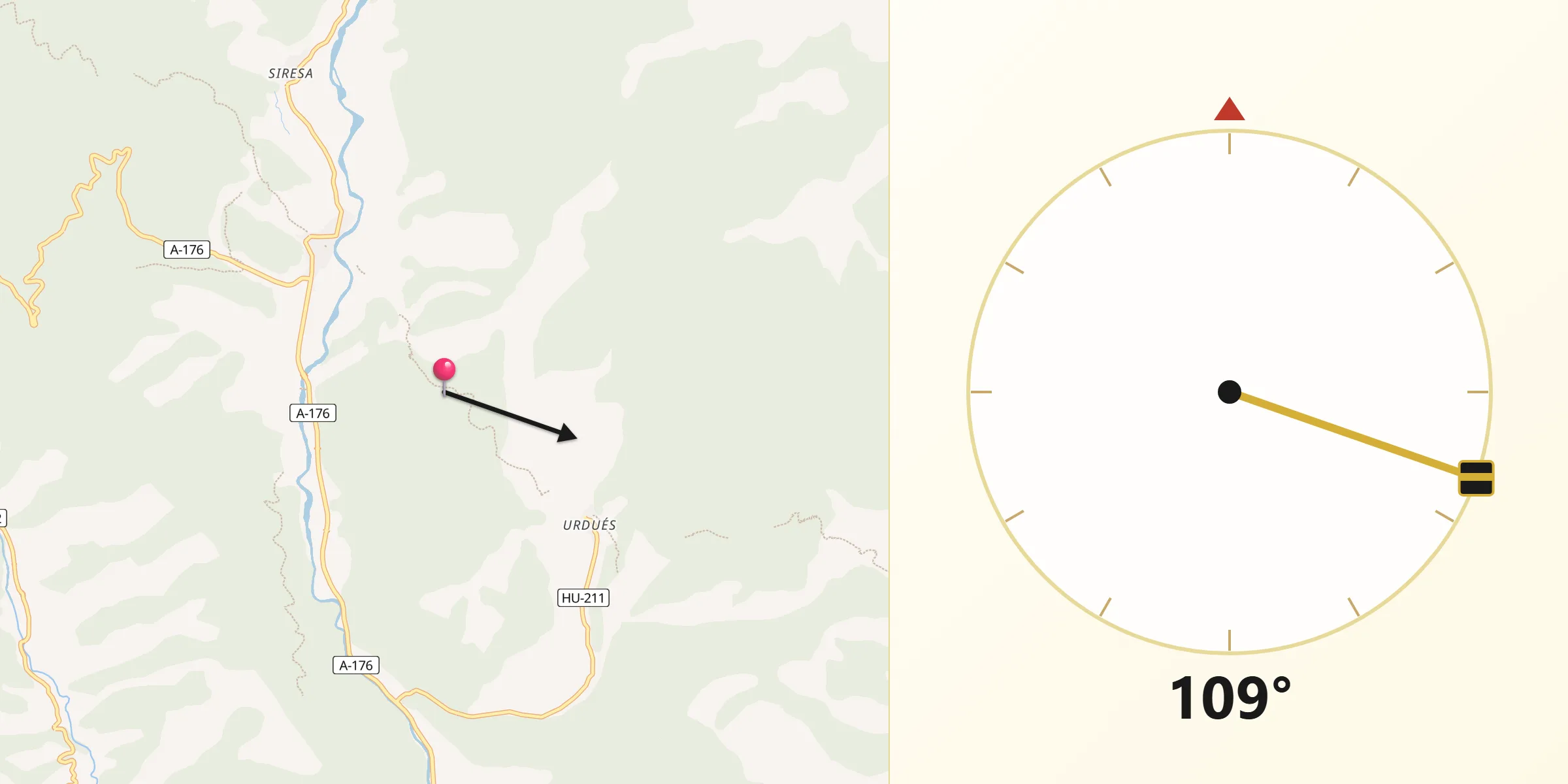 Dirección de la Qibla desde Valle de Hecho