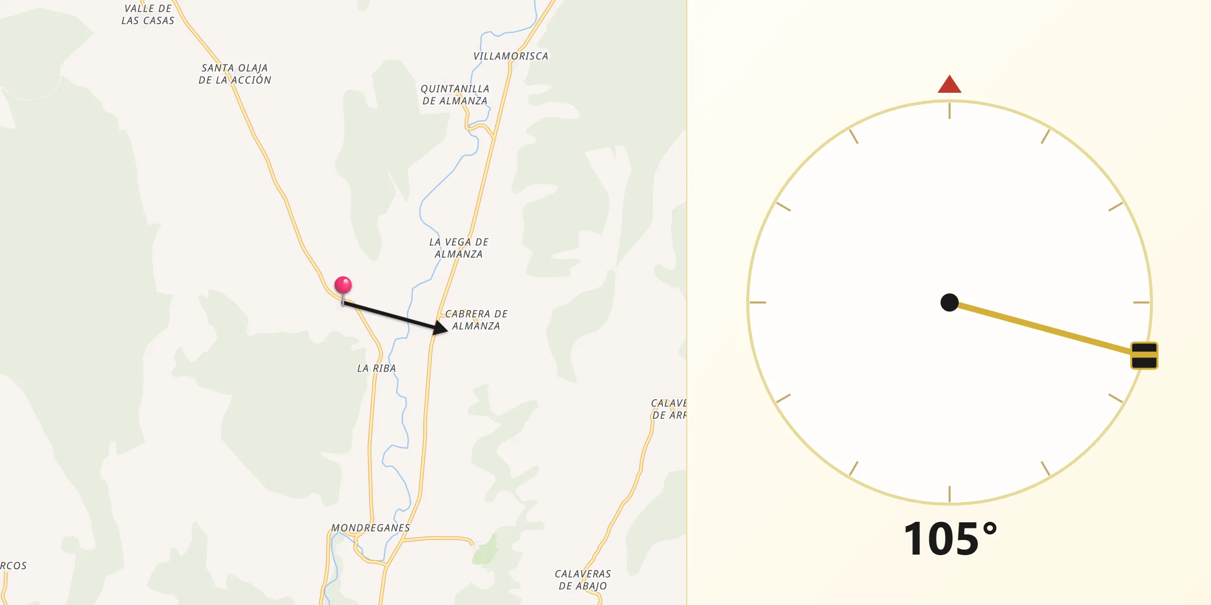 Dirección de la Qibla desde Cebanico