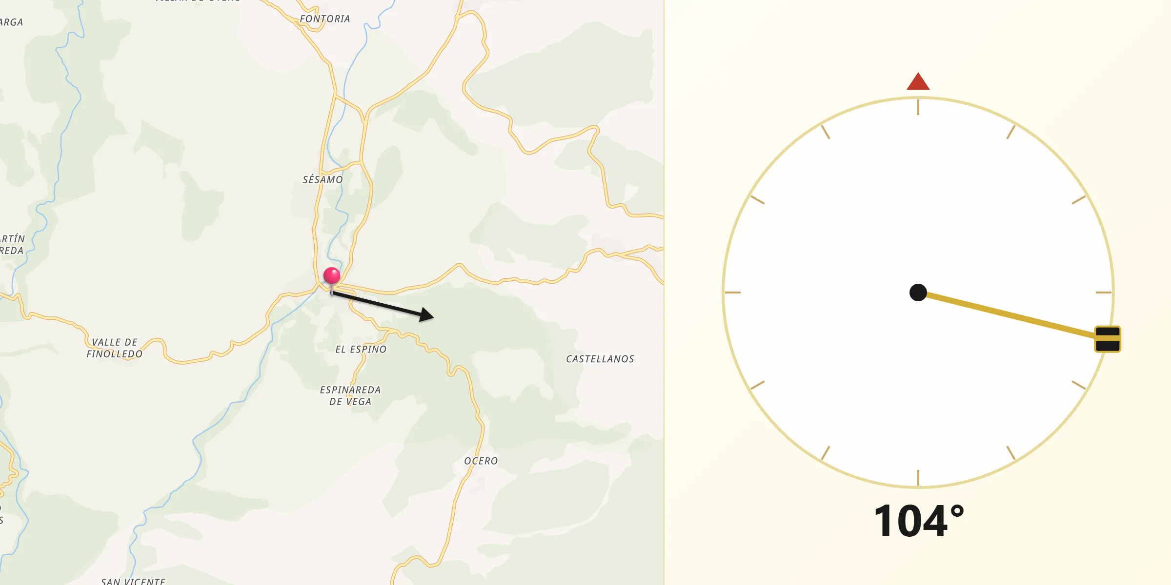 Dirección de la Qibla desde Vega de Espinareda
