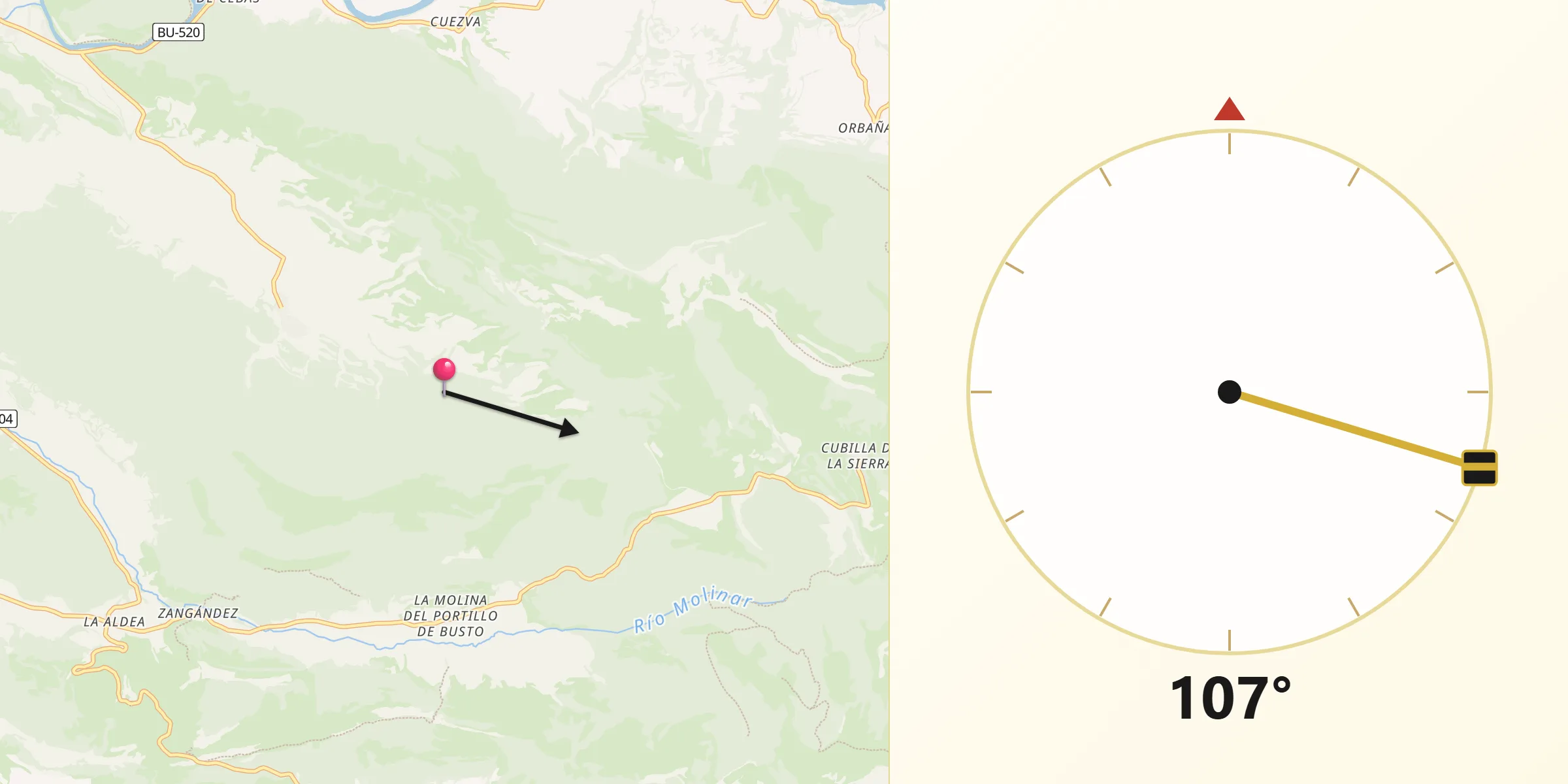 Dirección de la Qibla desde Partido de la Sierra en Tobalina