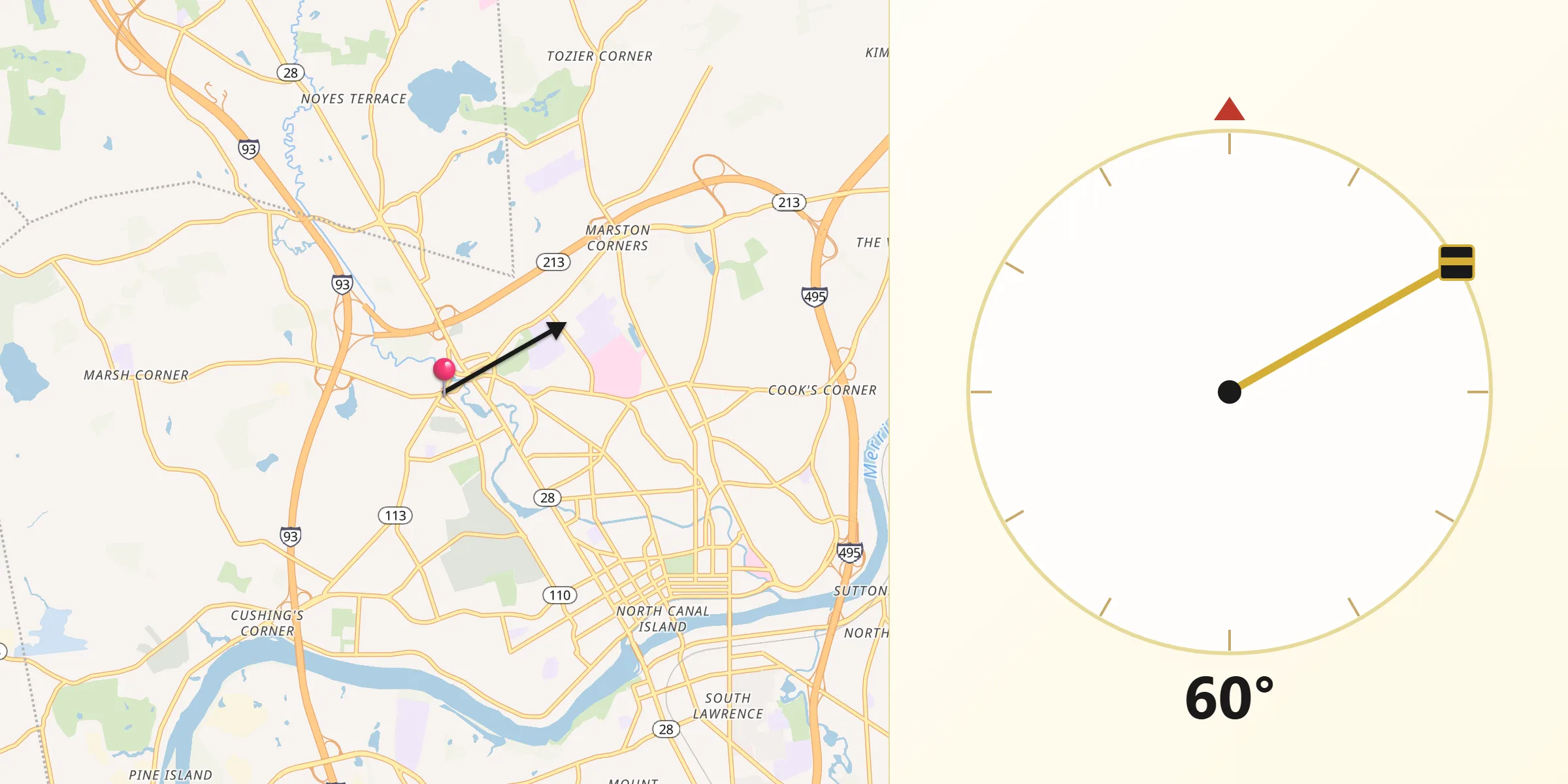 Qibla Direction from Methuen