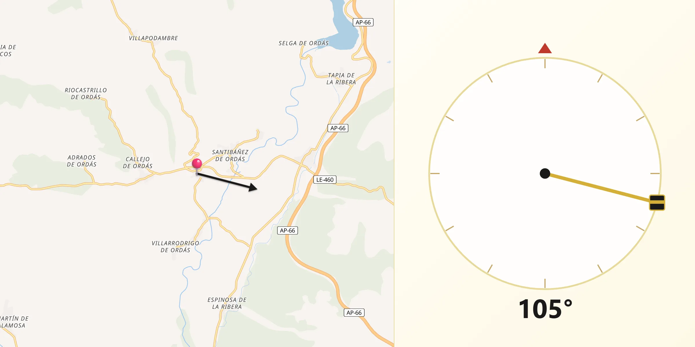 Dirección de la Qibla desde Santa María de Ordás