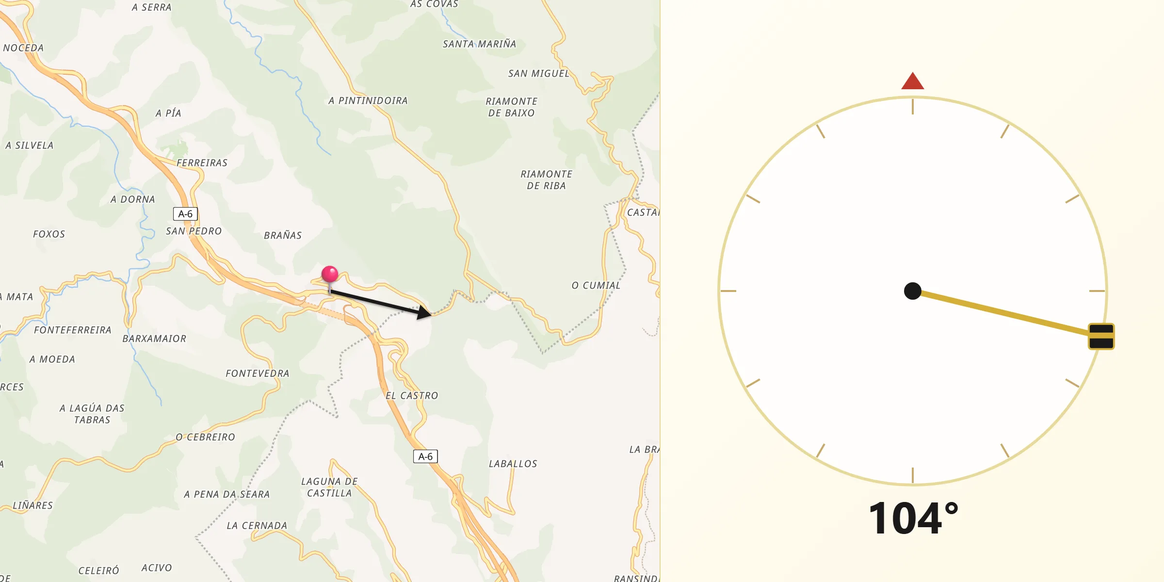 Dirección de la Qibla desde Pedrafita do Cebreiro