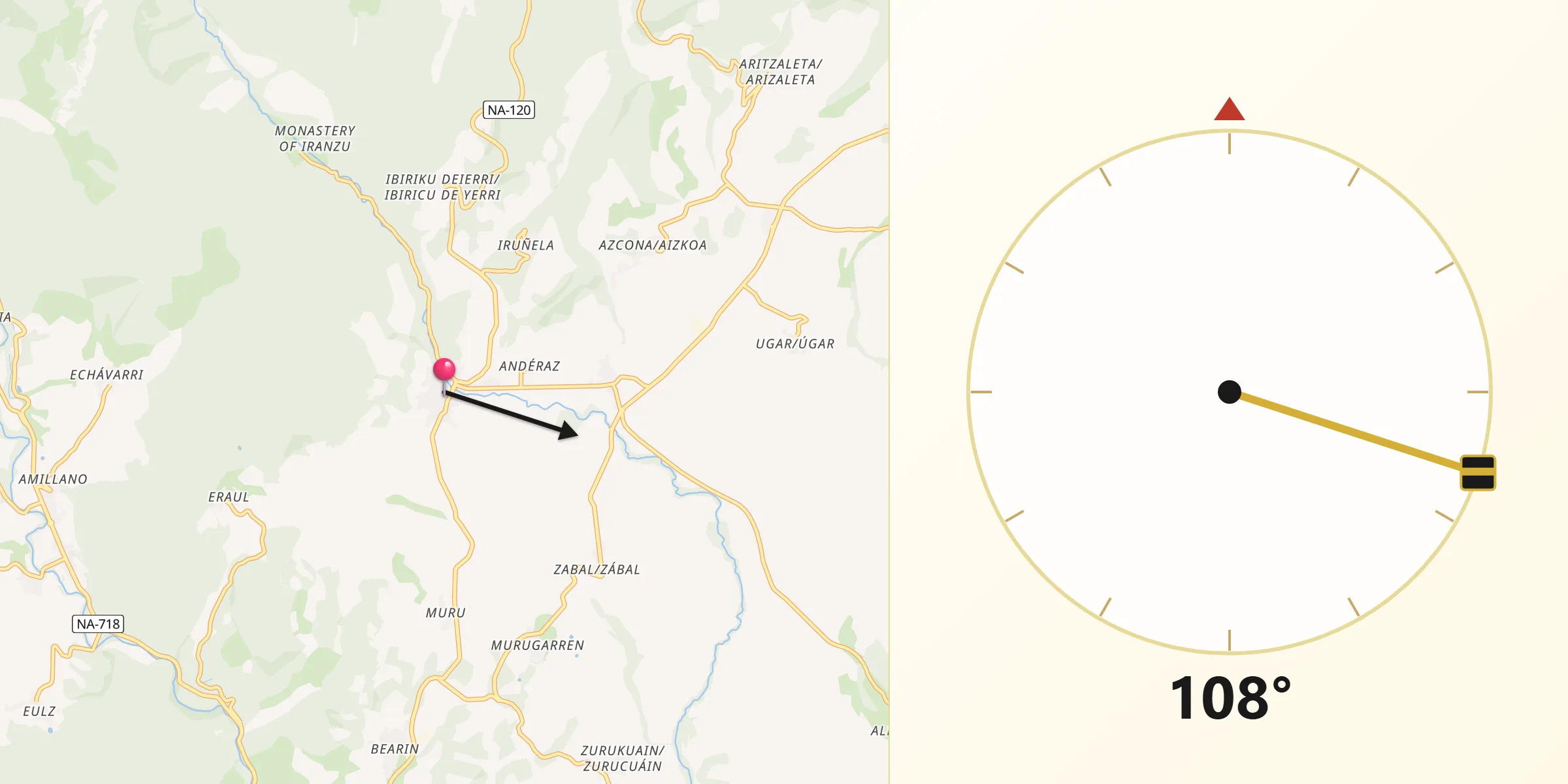 Dirección de la Qibla desde Abárzuza/Abartzuza