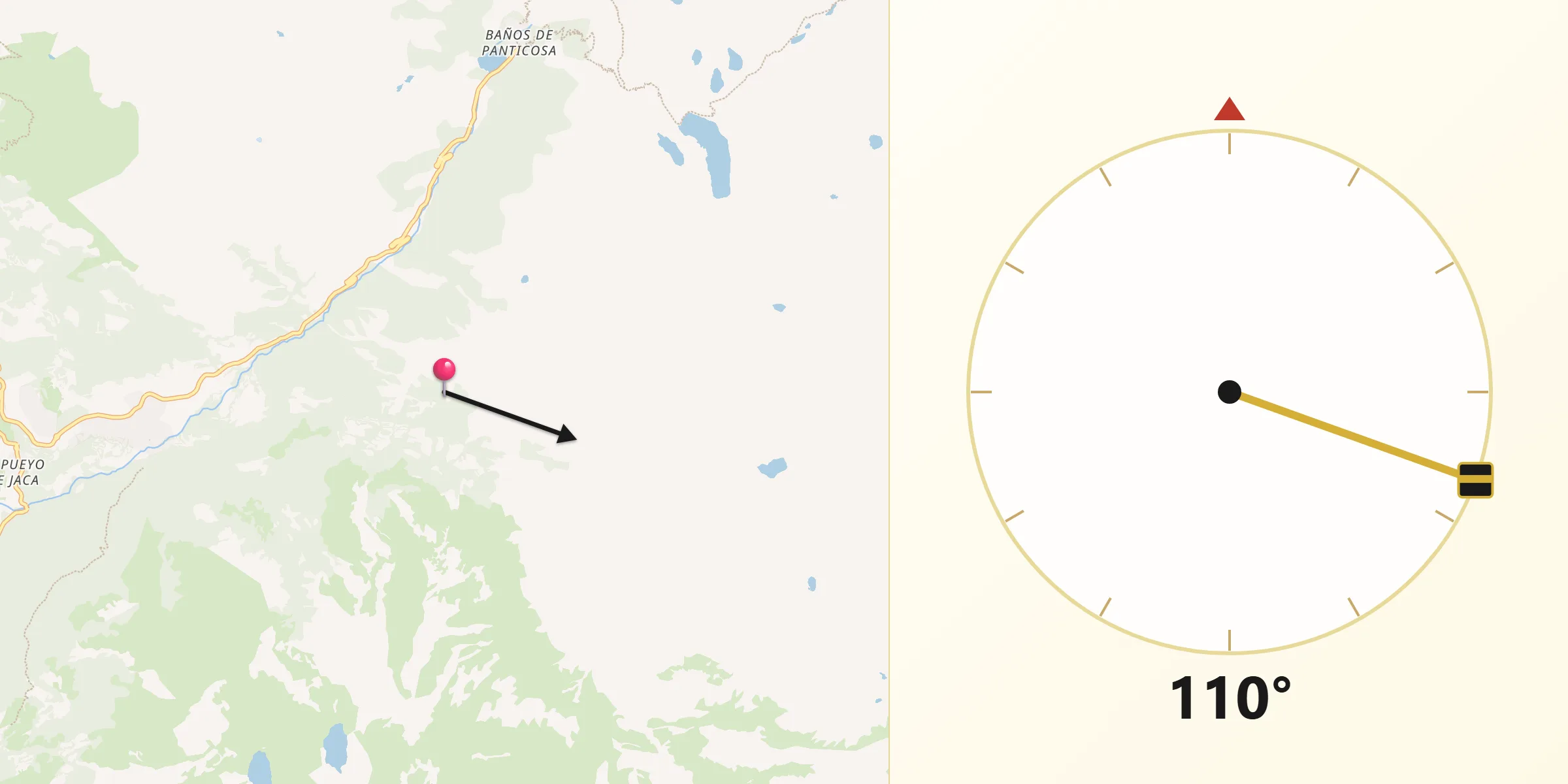 Dirección de la Qibla desde Panticosa