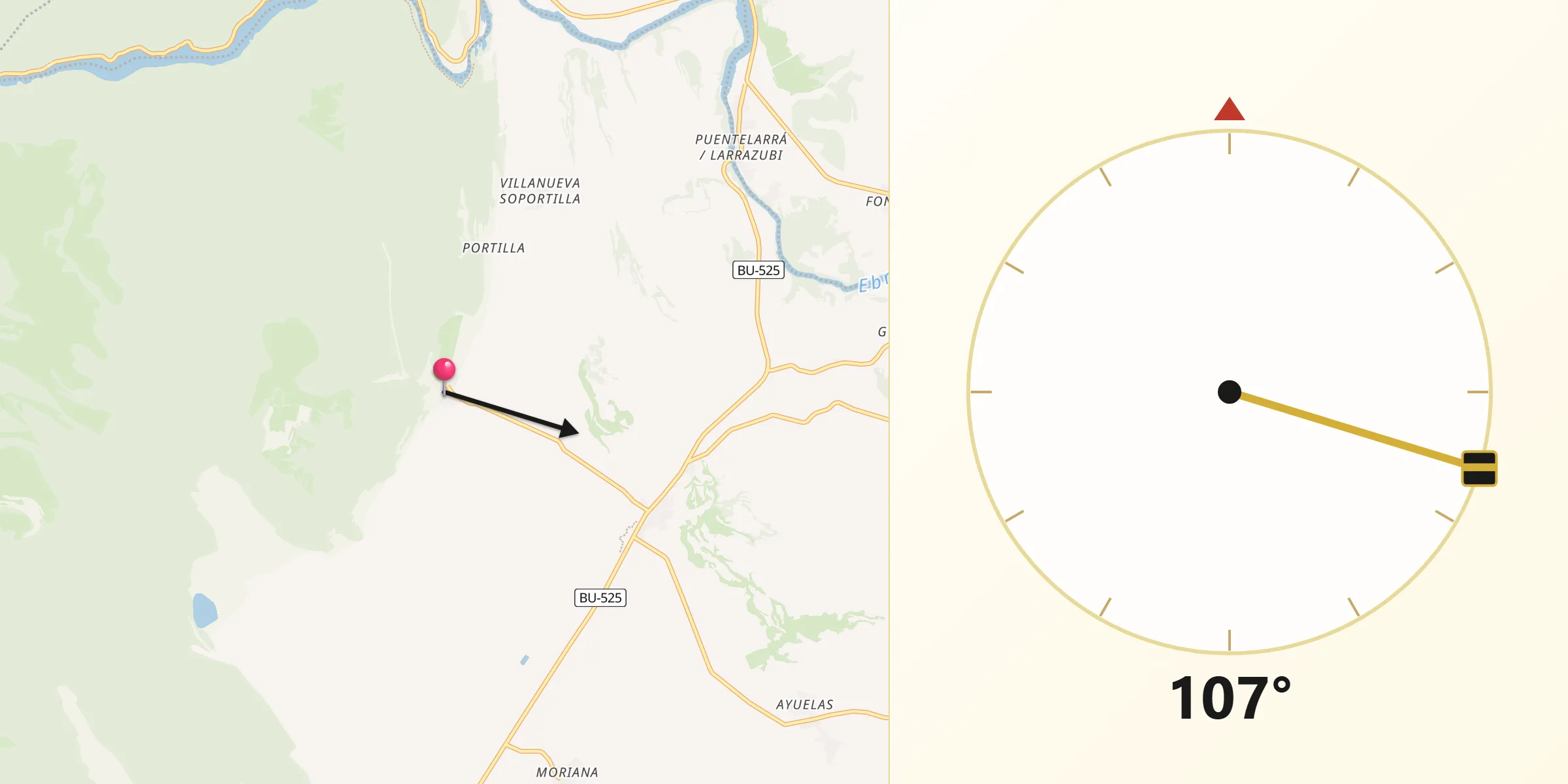 Dirección de la Qibla desde Bozoó