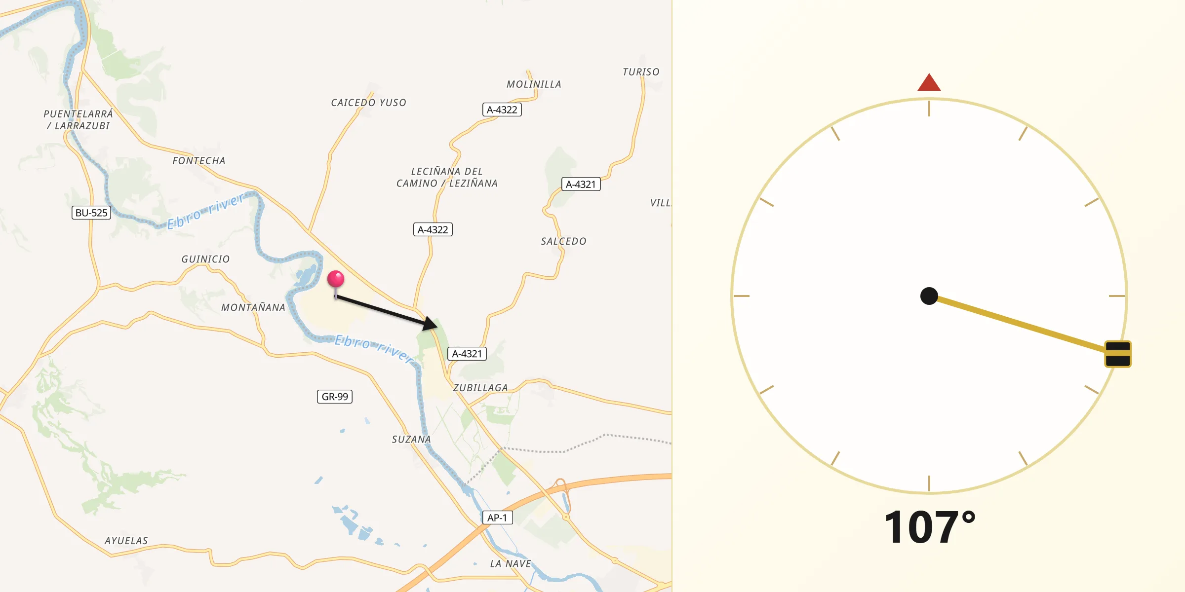 Dirección de la Qibla desde Lantarón
