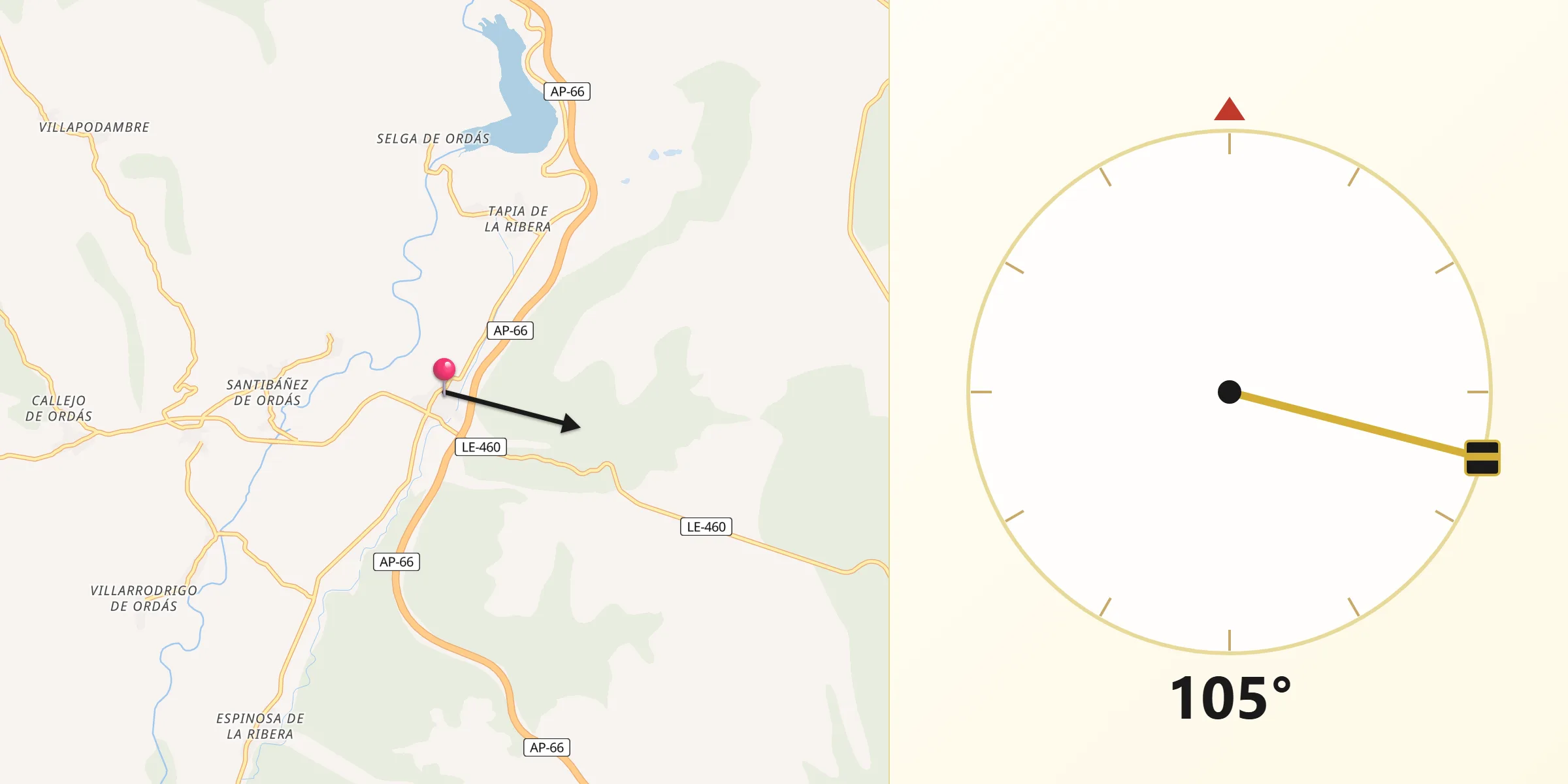Dirección de la Qibla desde Rioseco de Tapia
