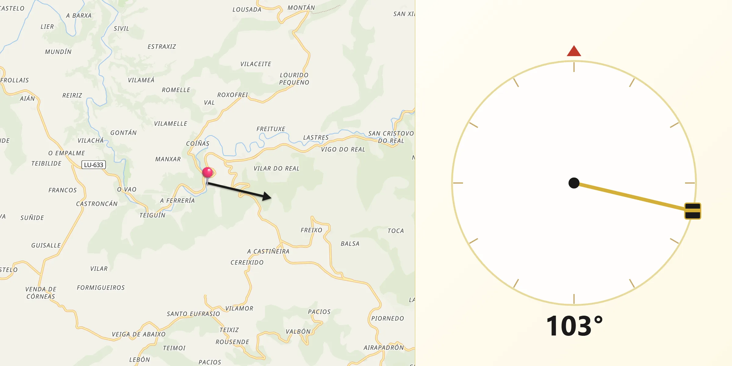 Dirección de la Qibla desde Samos