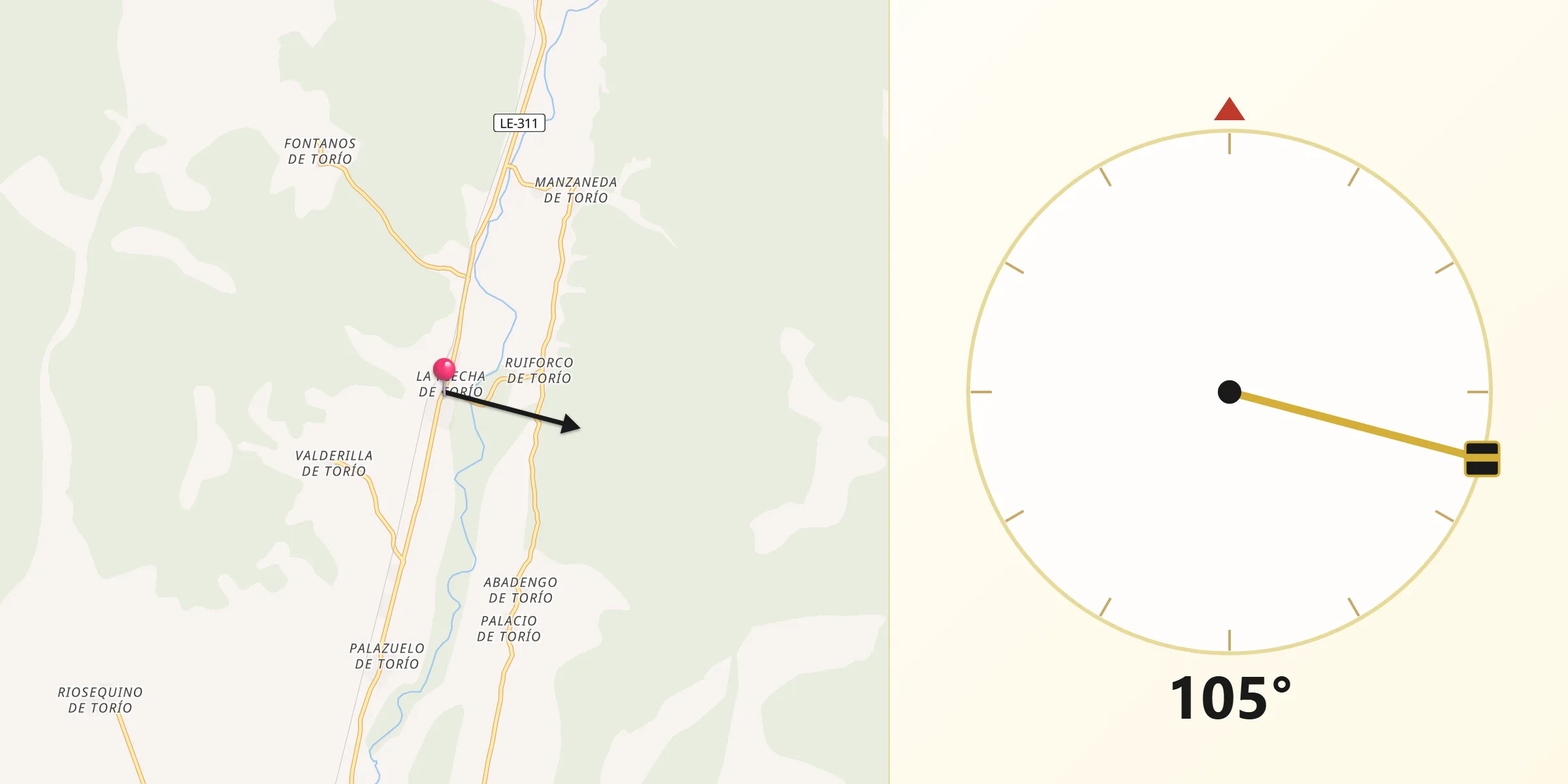 Dirección de la Qibla desde Garrafe de Torío