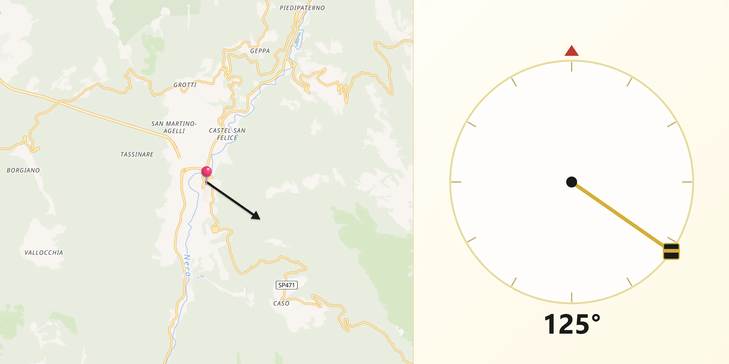 Direzione della Qibla da Sant'Anatolia di Narco